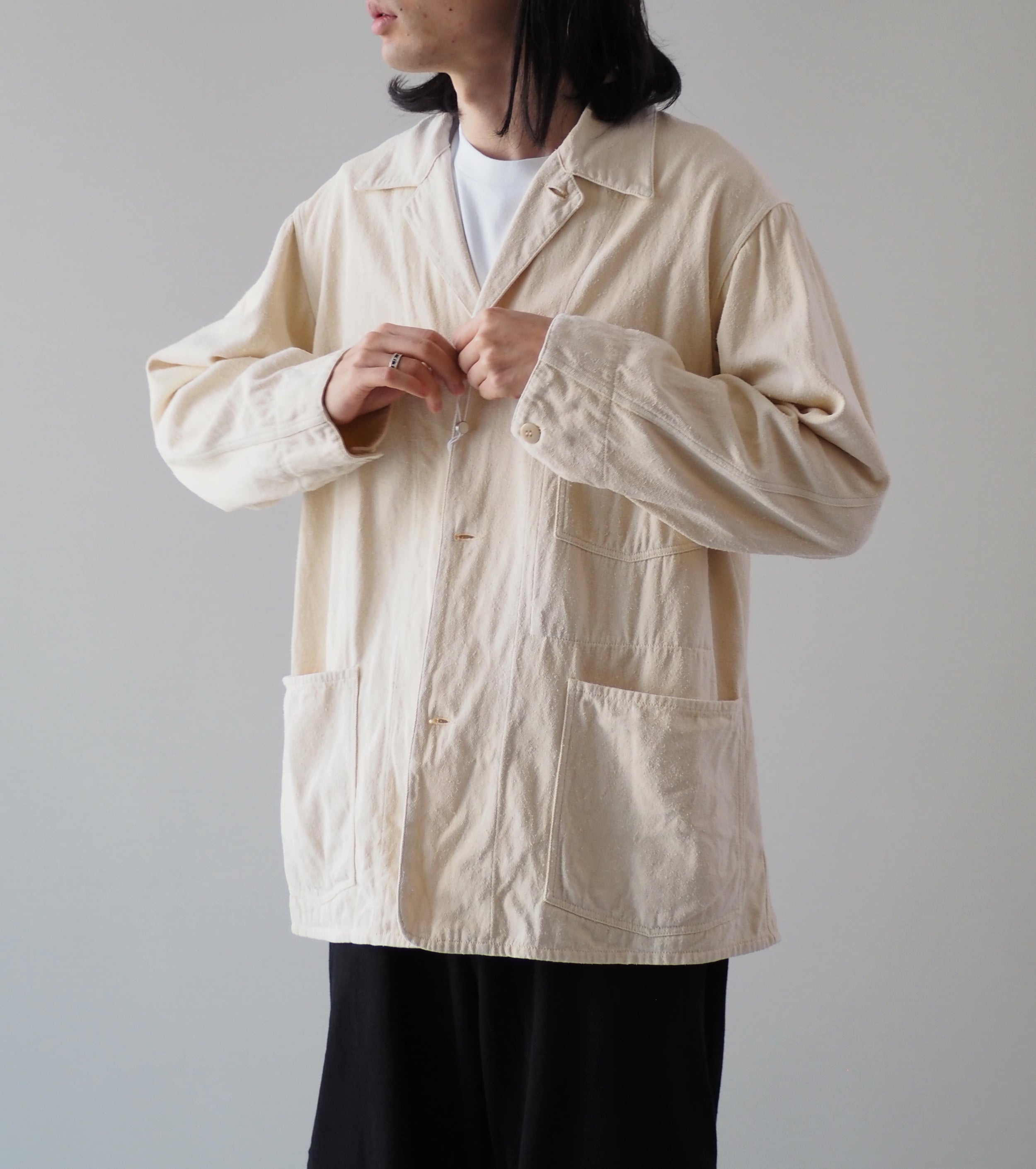 COMOLI Silk 1938 Jacket , Ecru