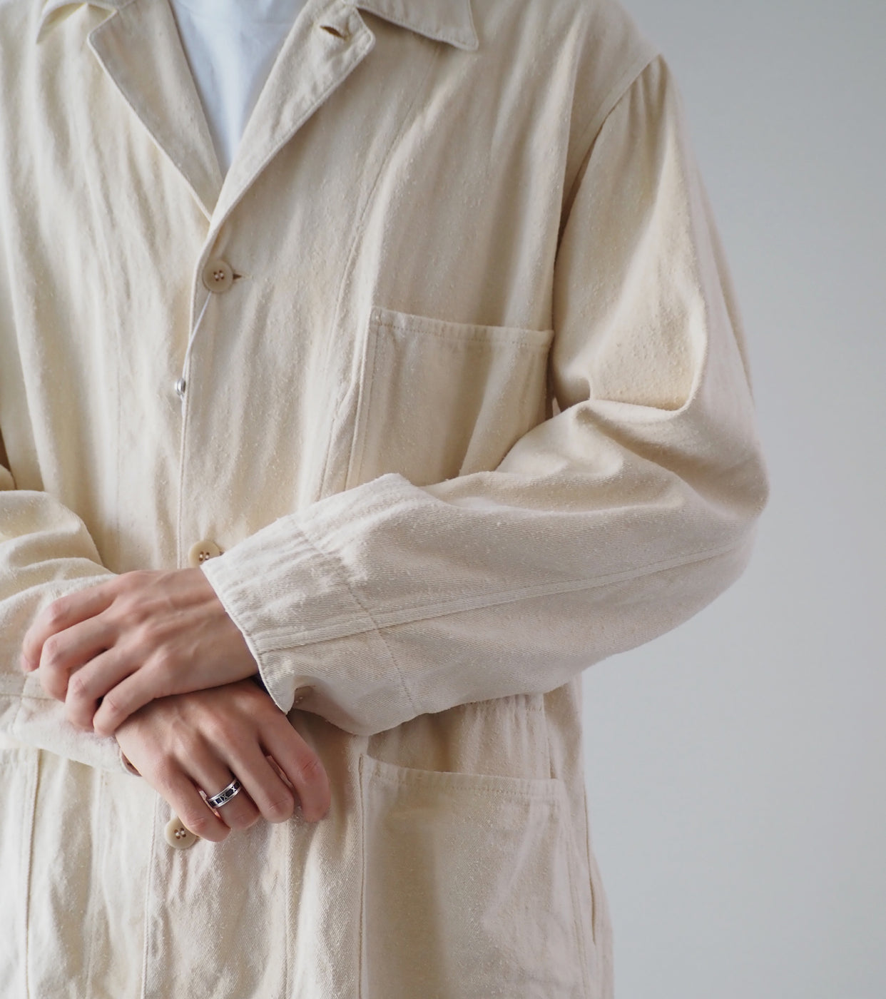 COMOLI Silk 1938 Jacket , Ecru
