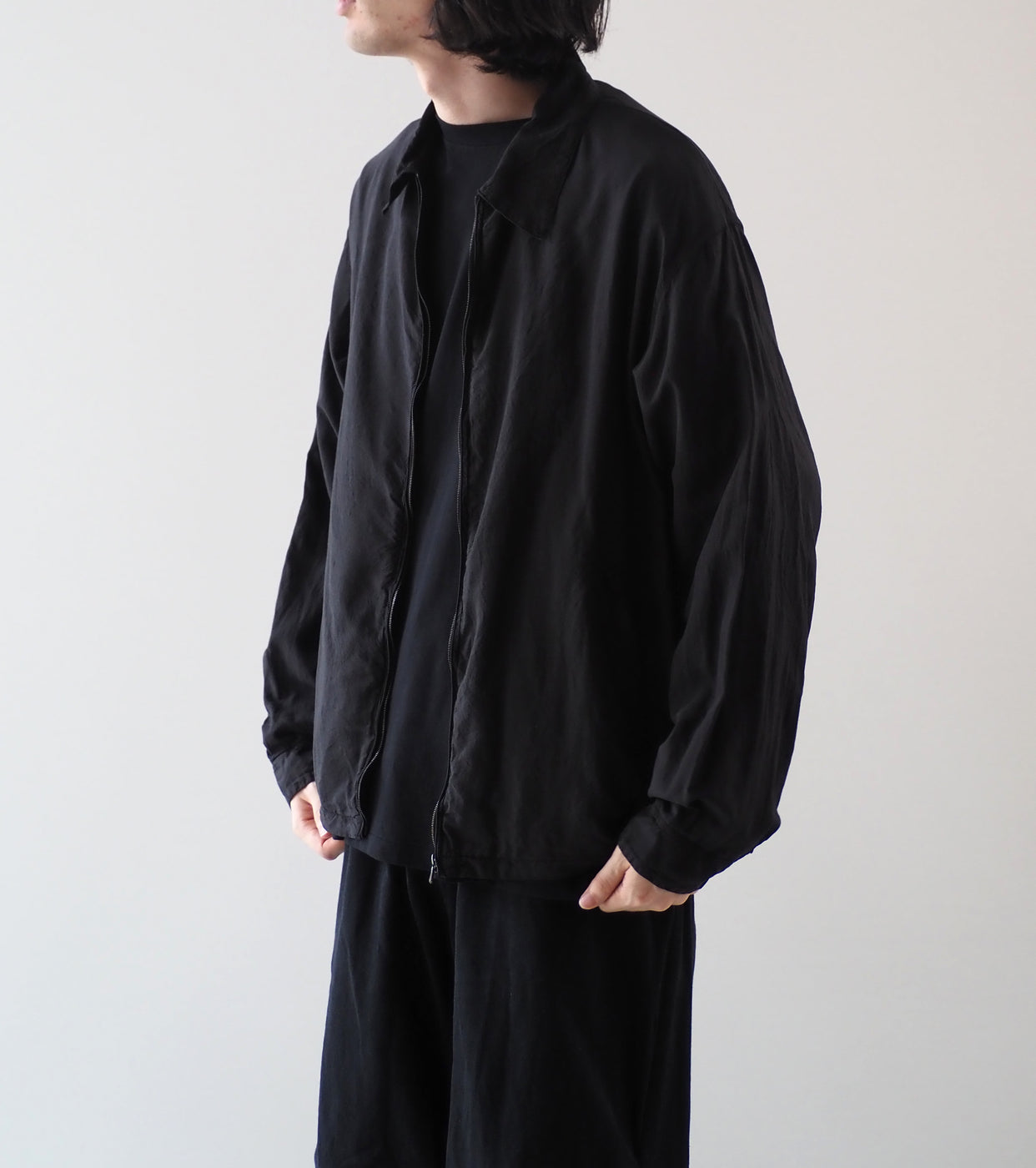 COMOLI Silk Garment Dyed Blouson , Black