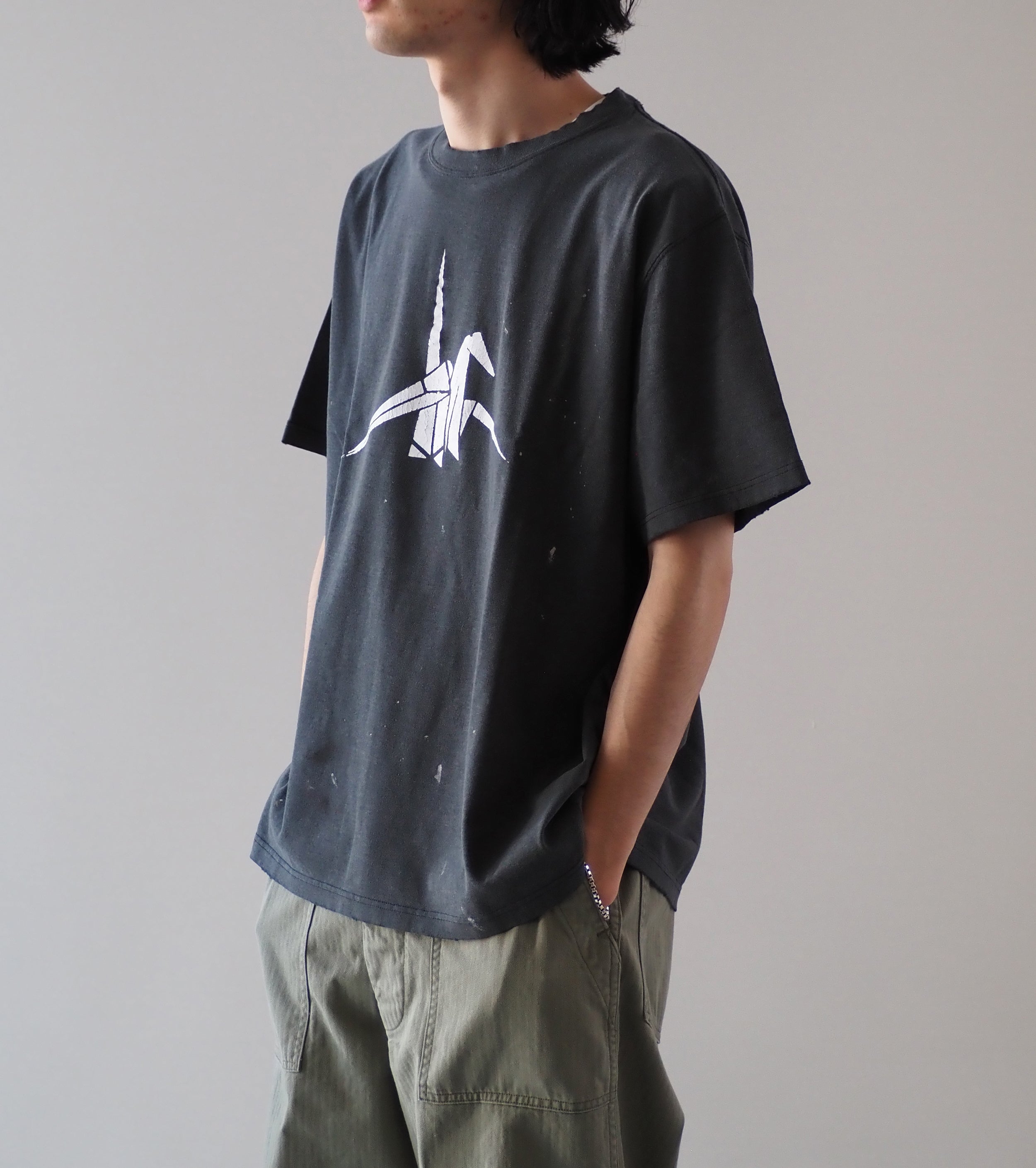 orslow T-SHIRT ORIGAMI PRINT , Black