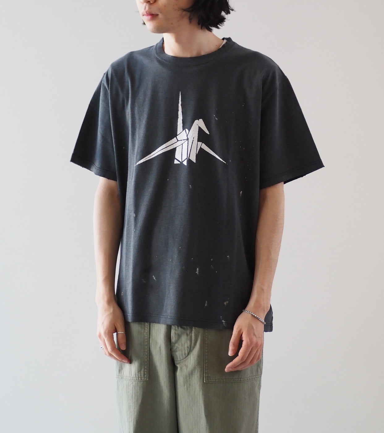 orslow T-SHIRT ORIGAMI PRINT , Black