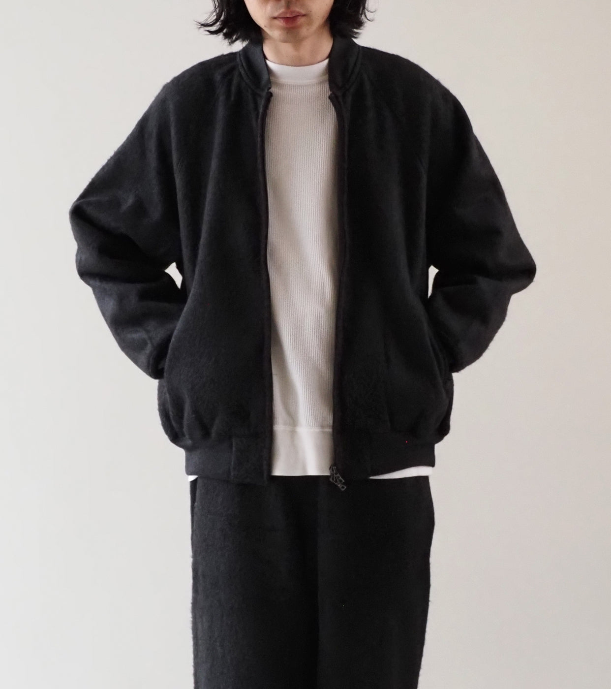 blurhms Pe/Silk Fleece Bomber Jacket , Heather Black