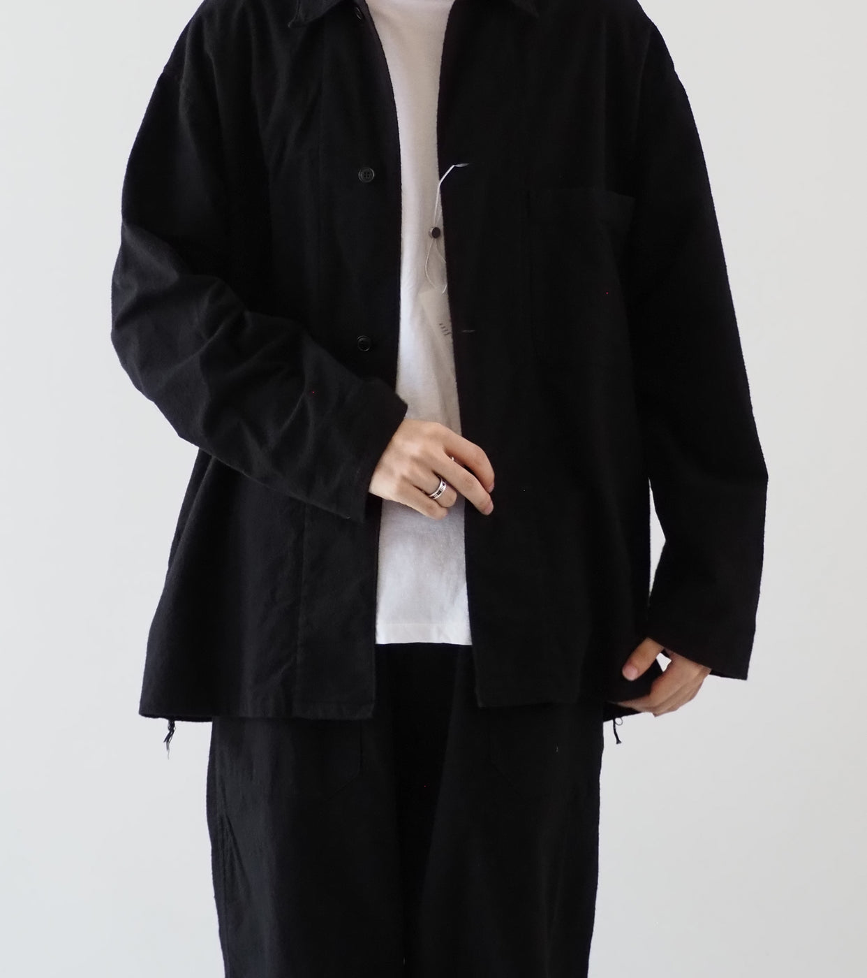 COMOL Cotton Flannel Shirt Jacket , Black