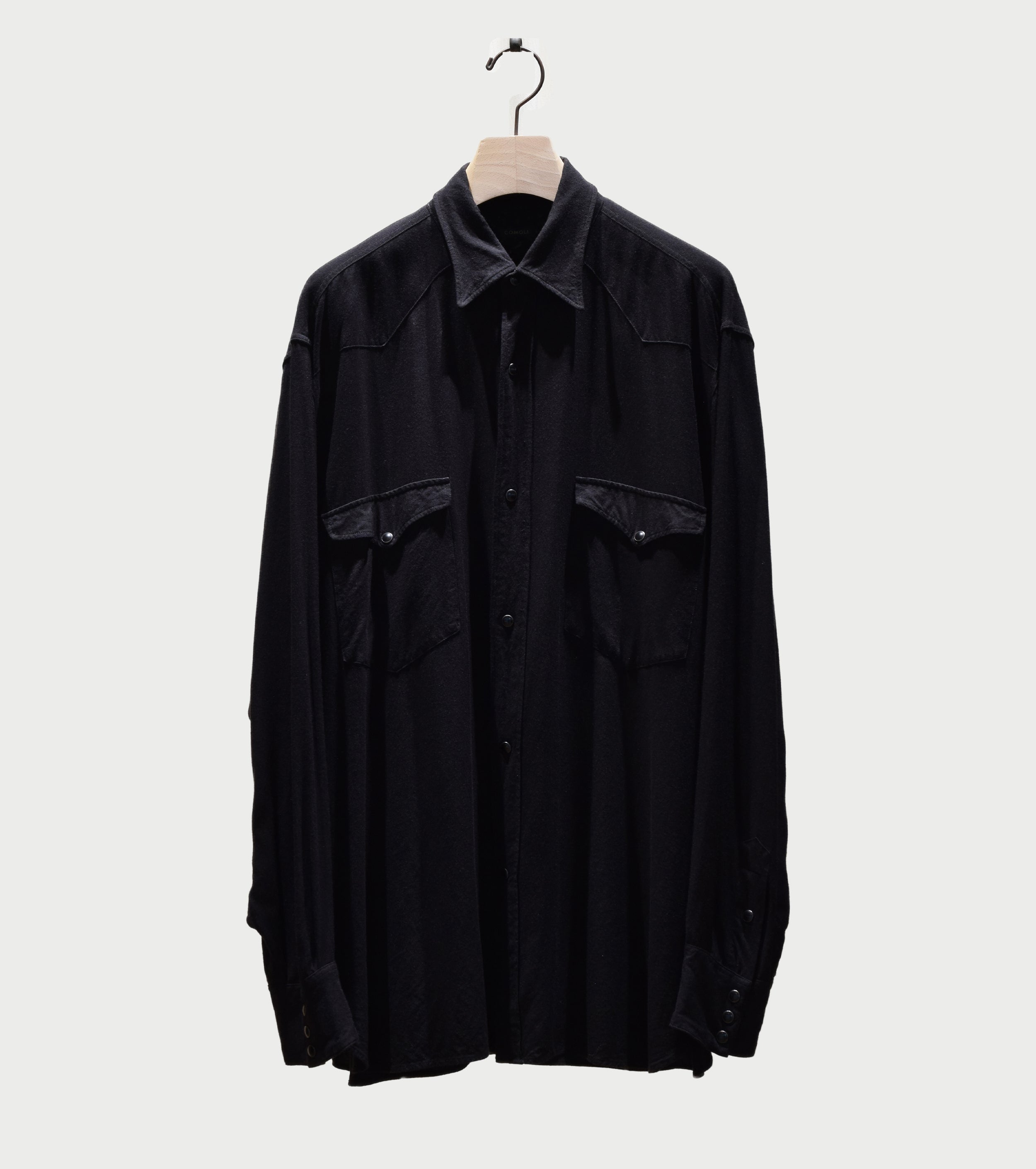 COMOLI Rayon Western Shirt, Black