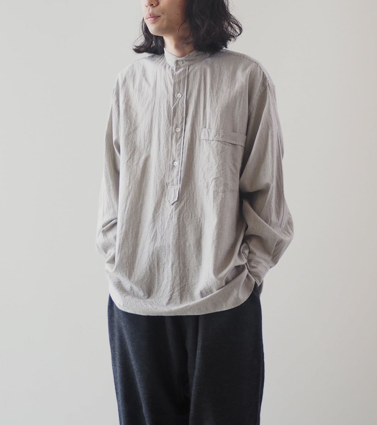 COMOLI C/CA Stripe Pullover Shirt , Stripe