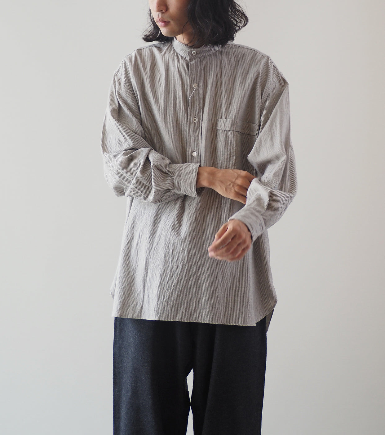 COMOLI C/CA Stripe Pullover Shirt , Stripe
