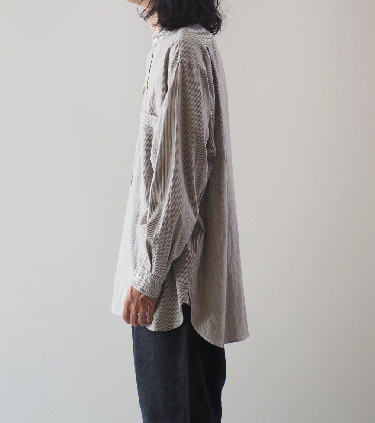 COMOLI C/CA Stripe Pullover Shirt , Stripe