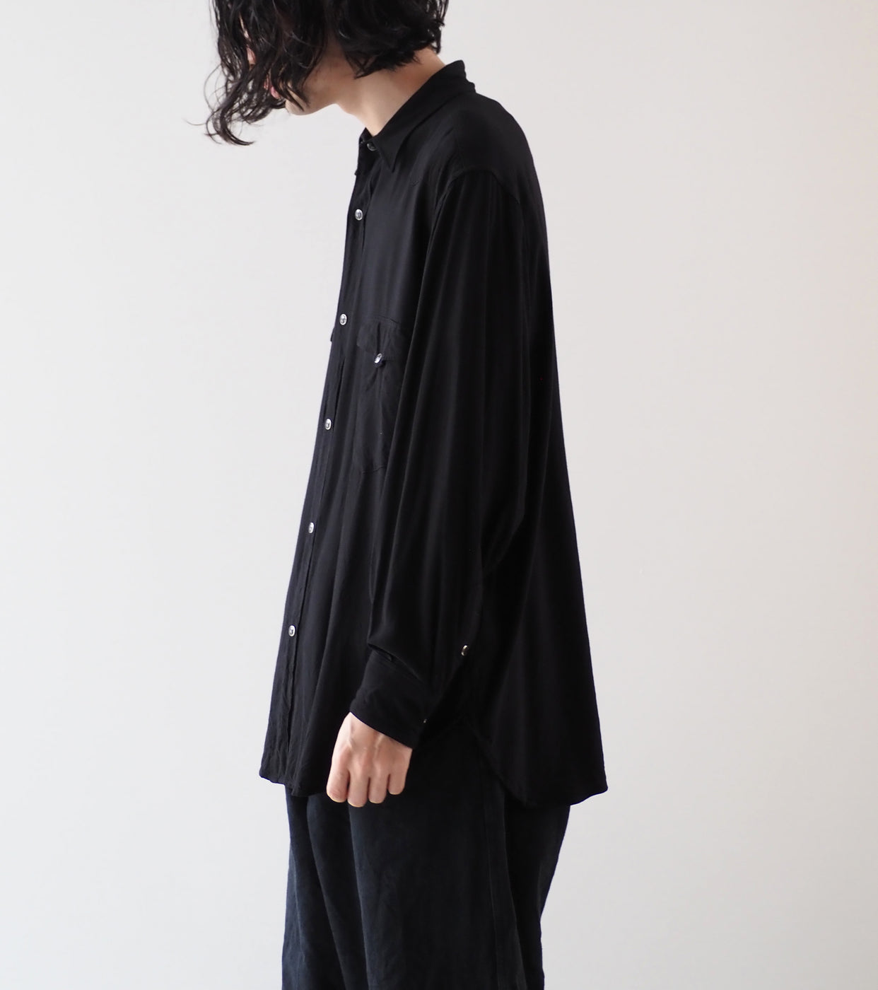 COMOLI Rayon Western Shirt, Black