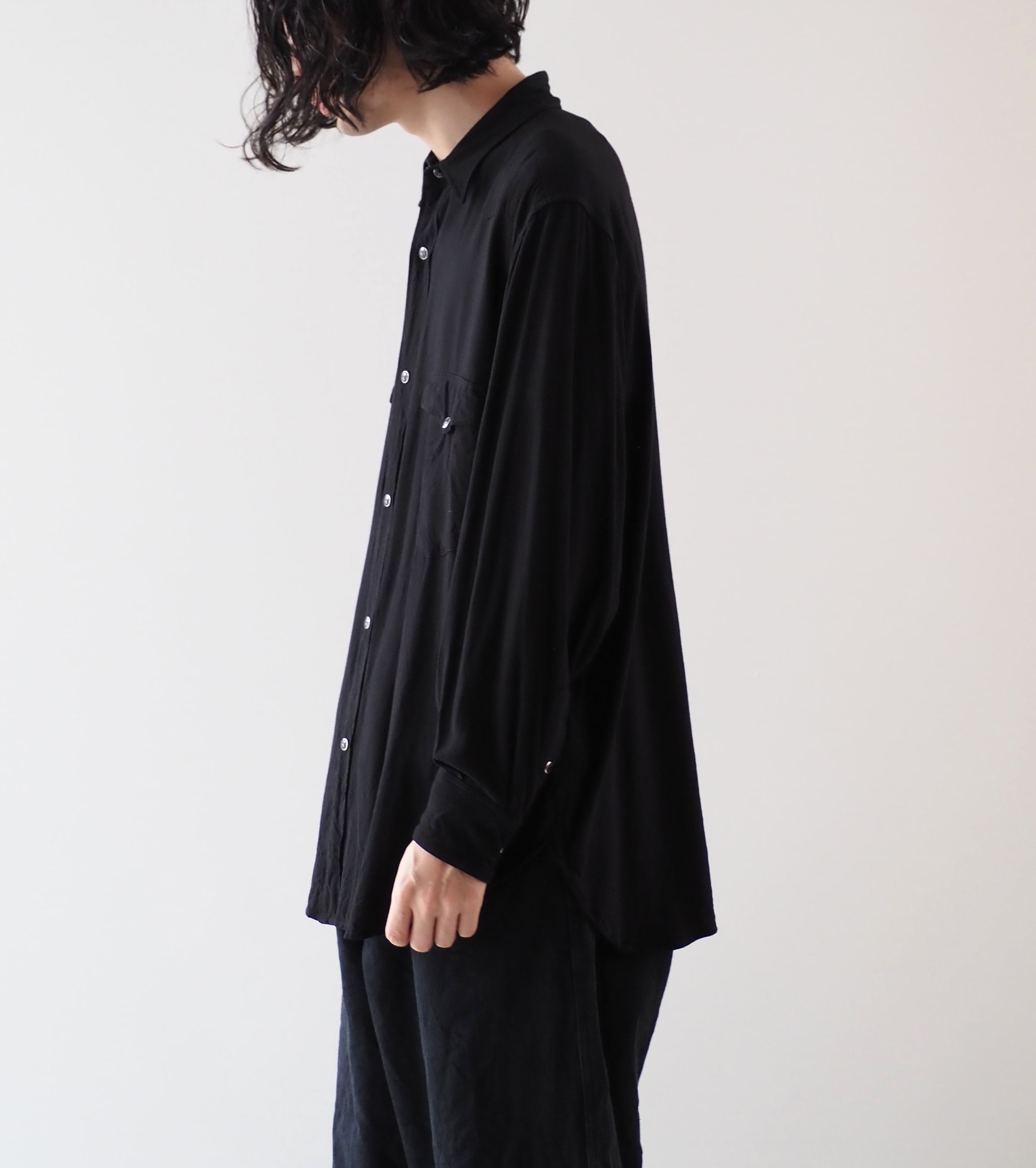 COMOLI Rayon Western Shirt, Black