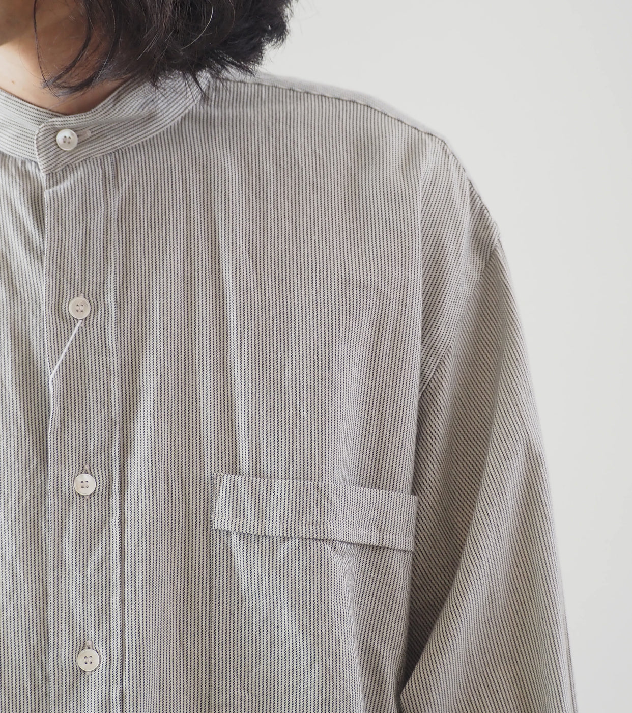 COMOLI C/CA Stripe Pullover Shirt , Stripe