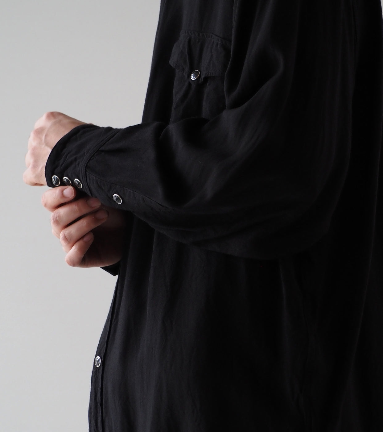 COMOLI Rayon Western Shirt, Black
