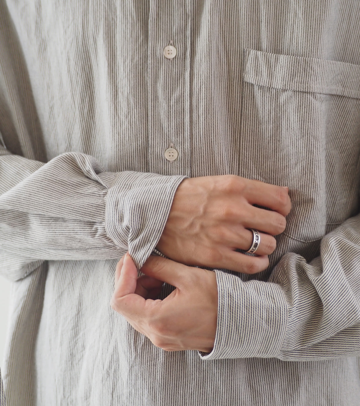 COMOLI C/CA Stripe Pullover Shirt , Stripe