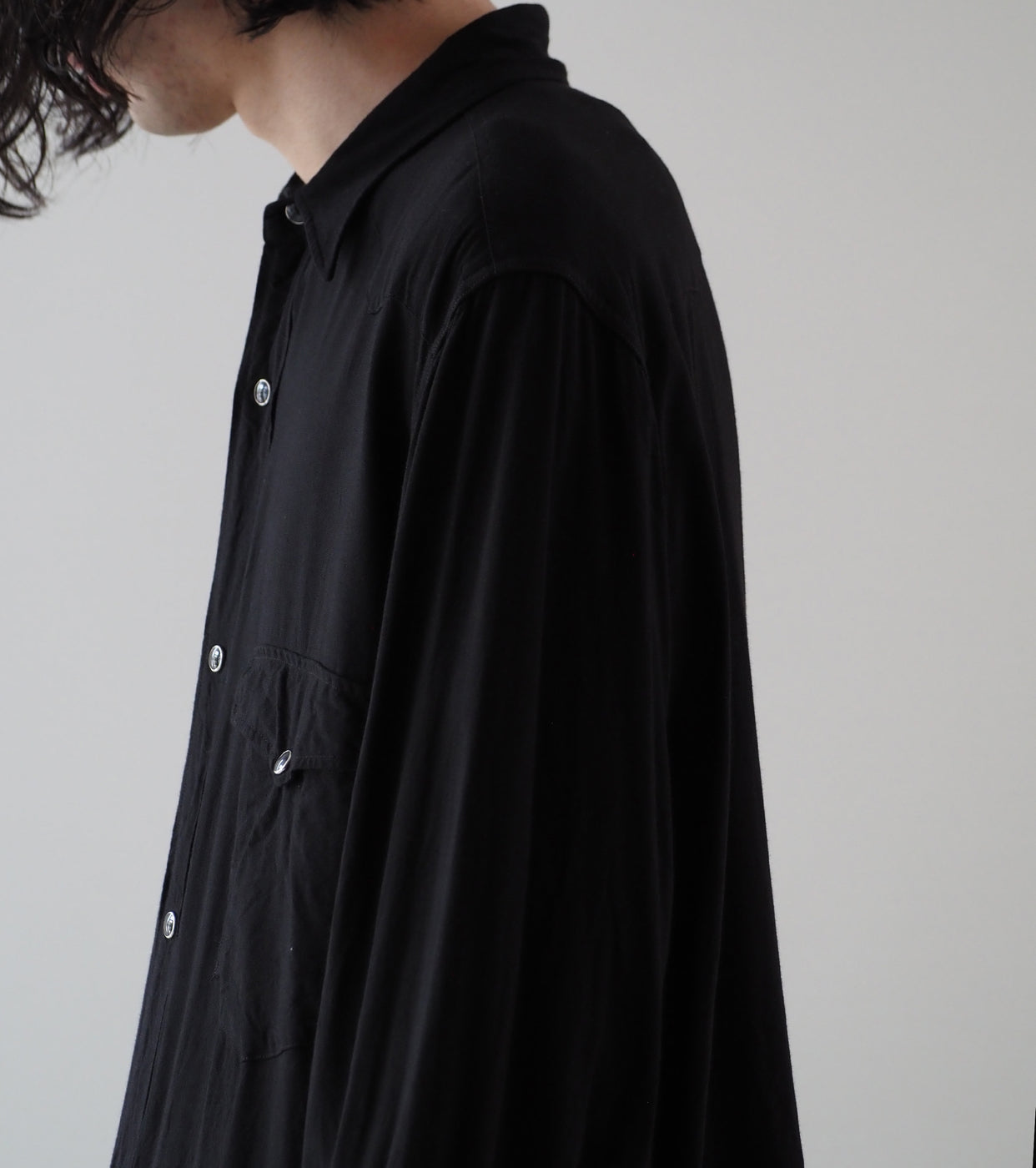 COMOLI Rayon Western Shirt, Black