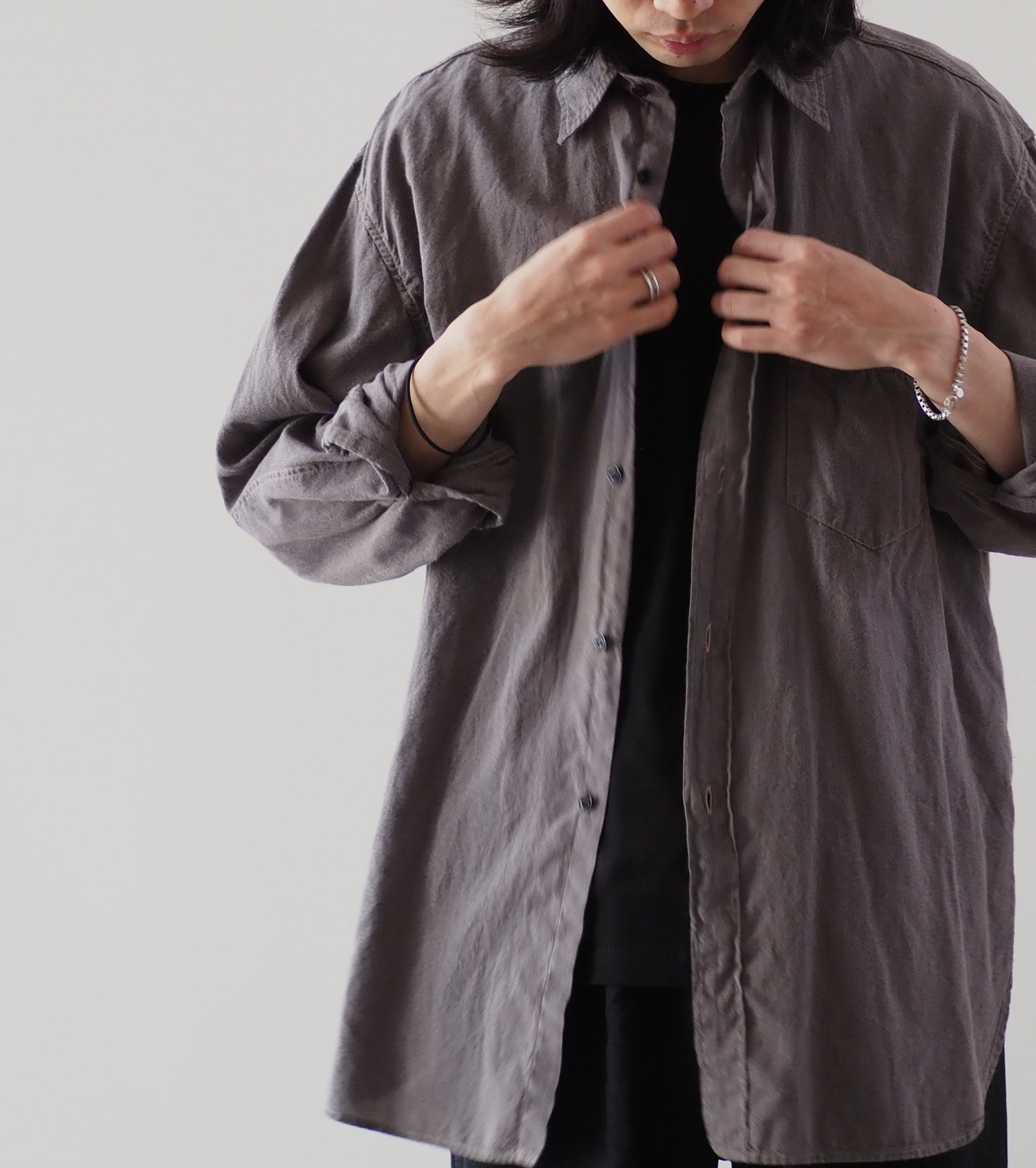 COMOLI  Yori Moku Work Shirt, Gray