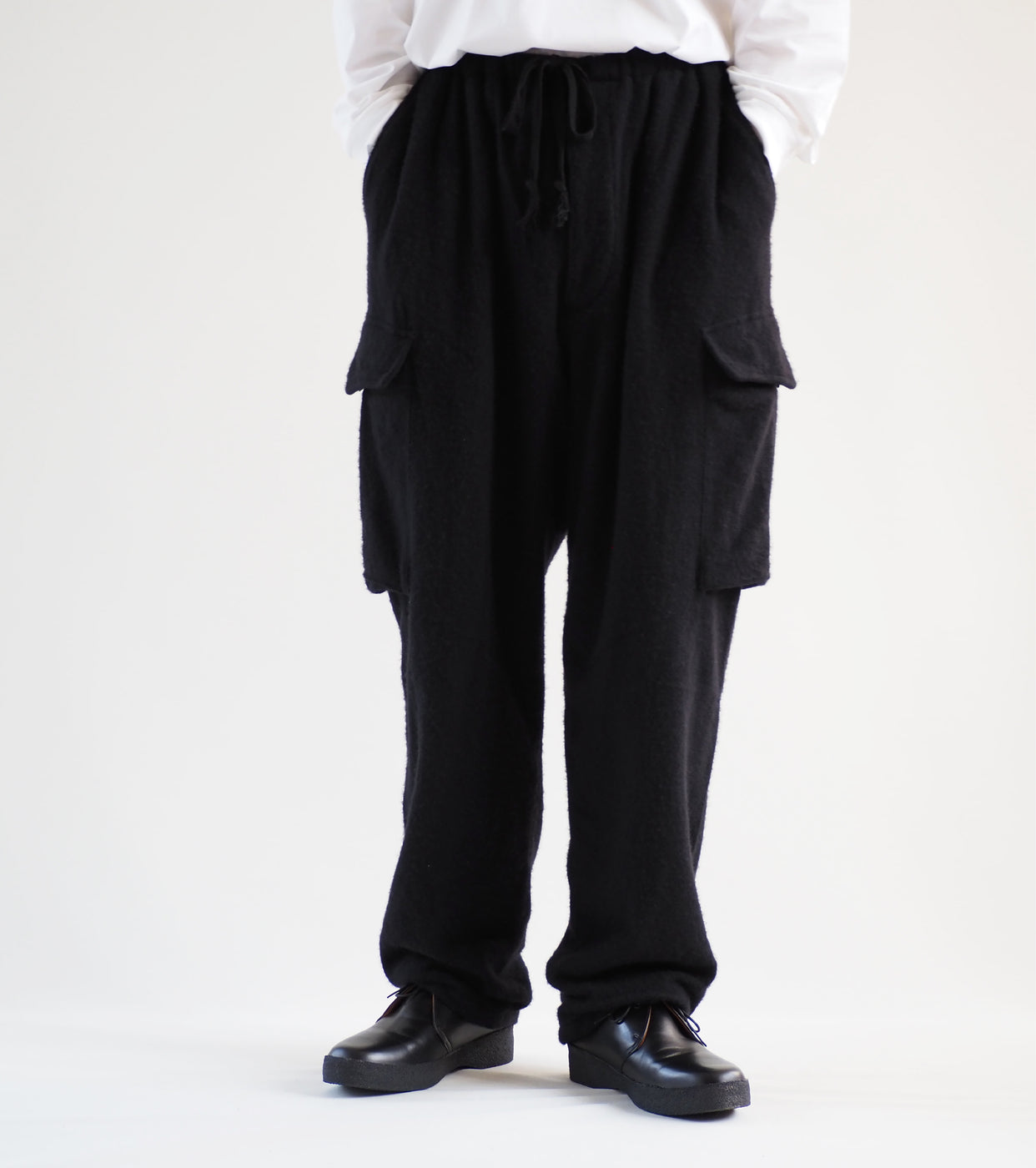 shrunken wool 6P Pants,Black