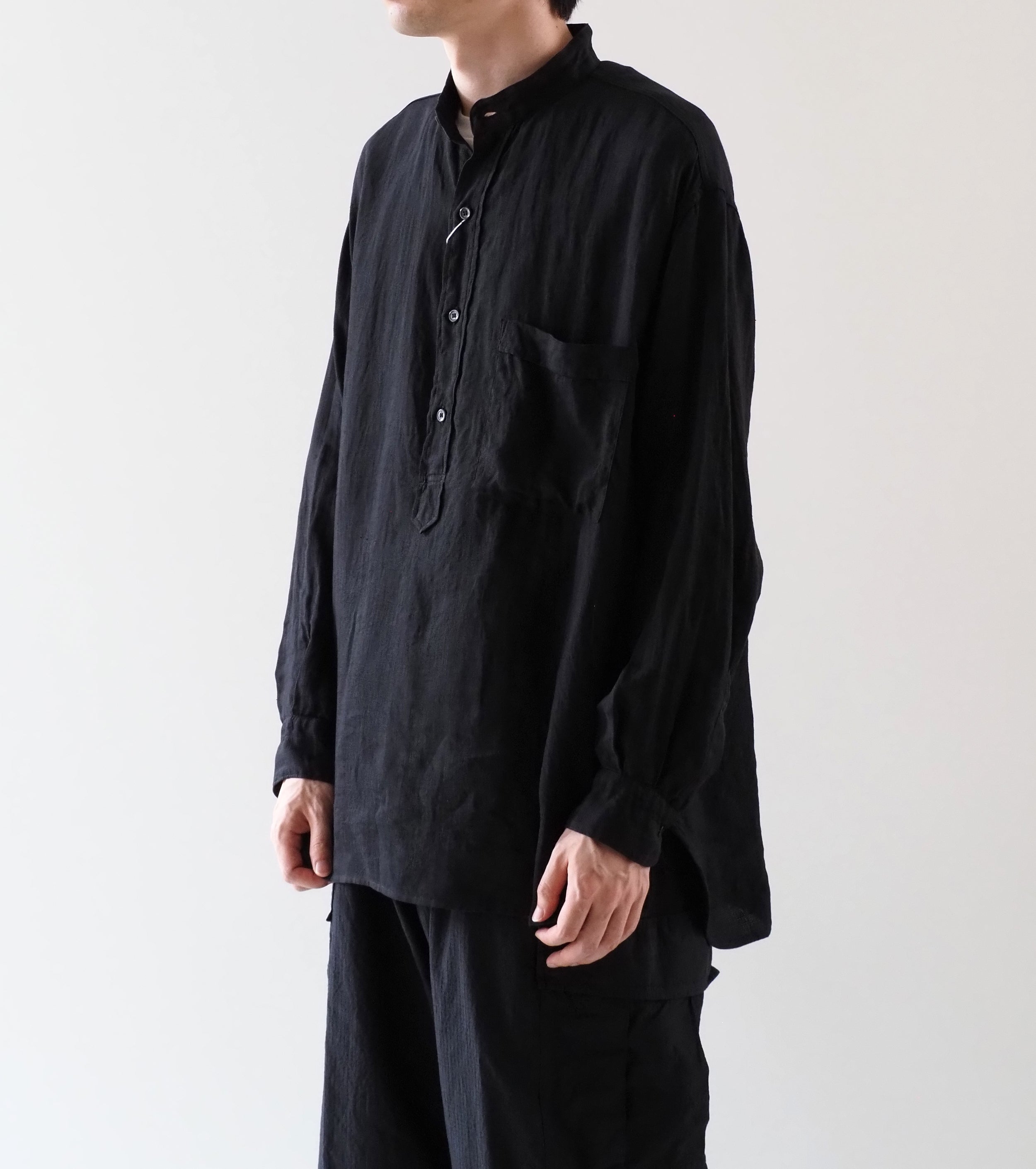 COMOLI リネンWクロスプルオーバーシャツ size3 COMOLI リネン ダブルクロス プルオーバーシャツ, Black – Navyblue