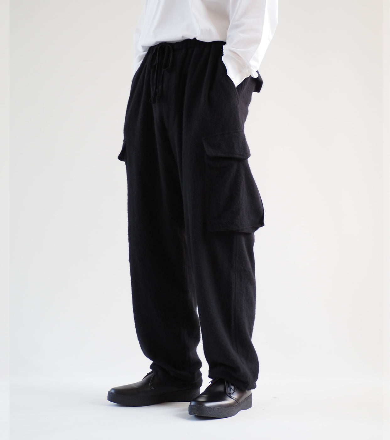 shrunken wool 6P Pants,Black