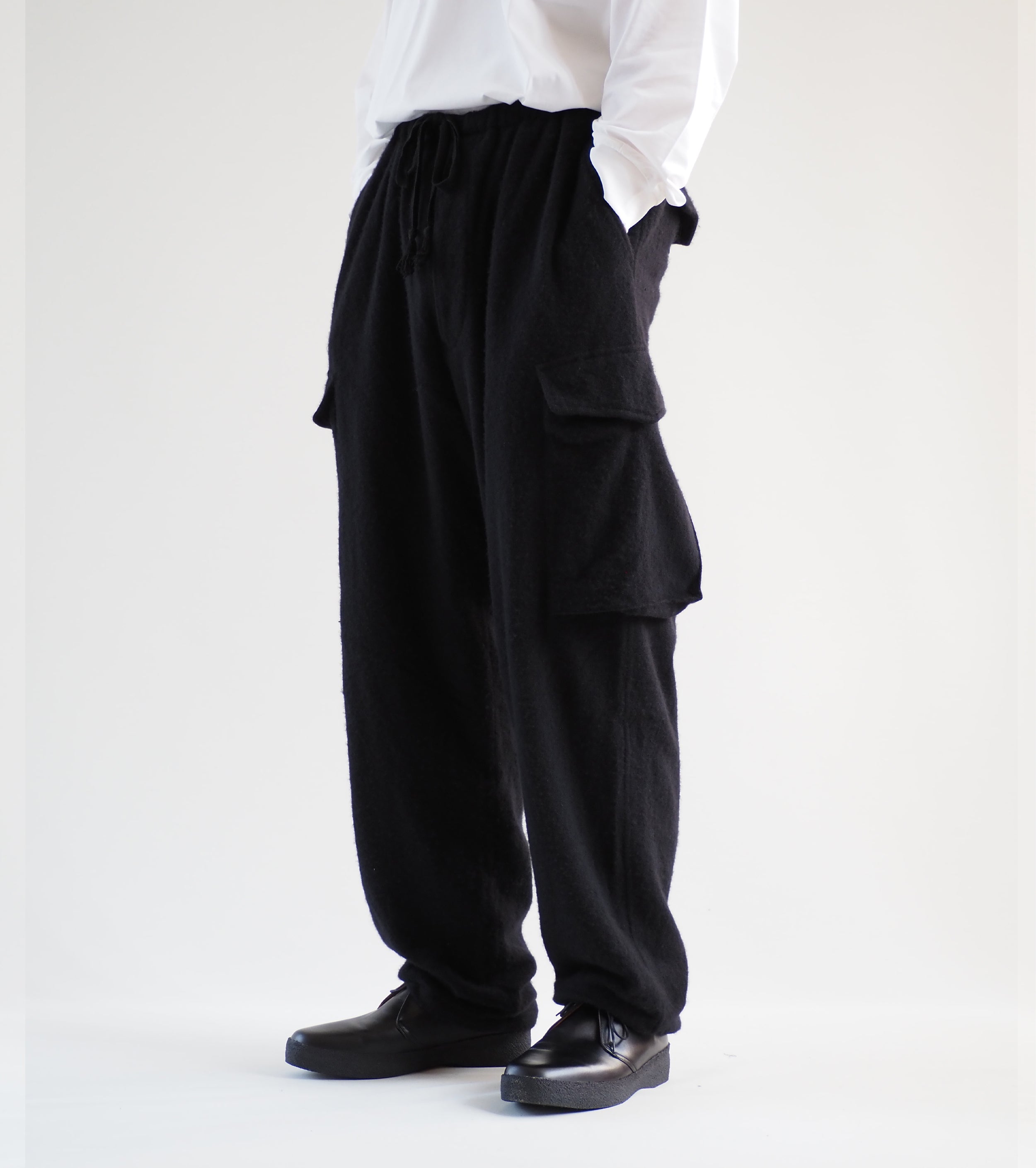shrunken wool 6P Pants,Black