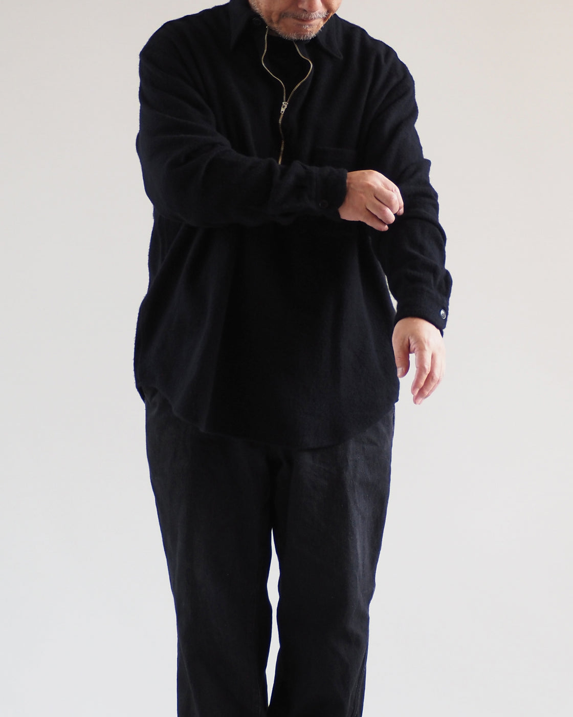 Curly Wool Half Zip Shirt,Navy