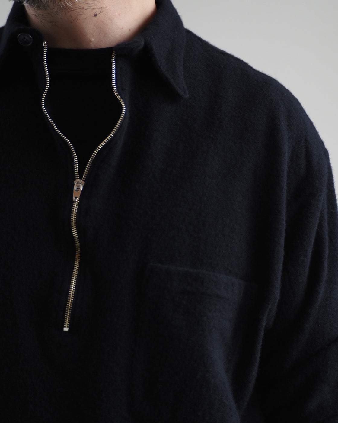 Curly Wool Half Zip Shirt,Navy