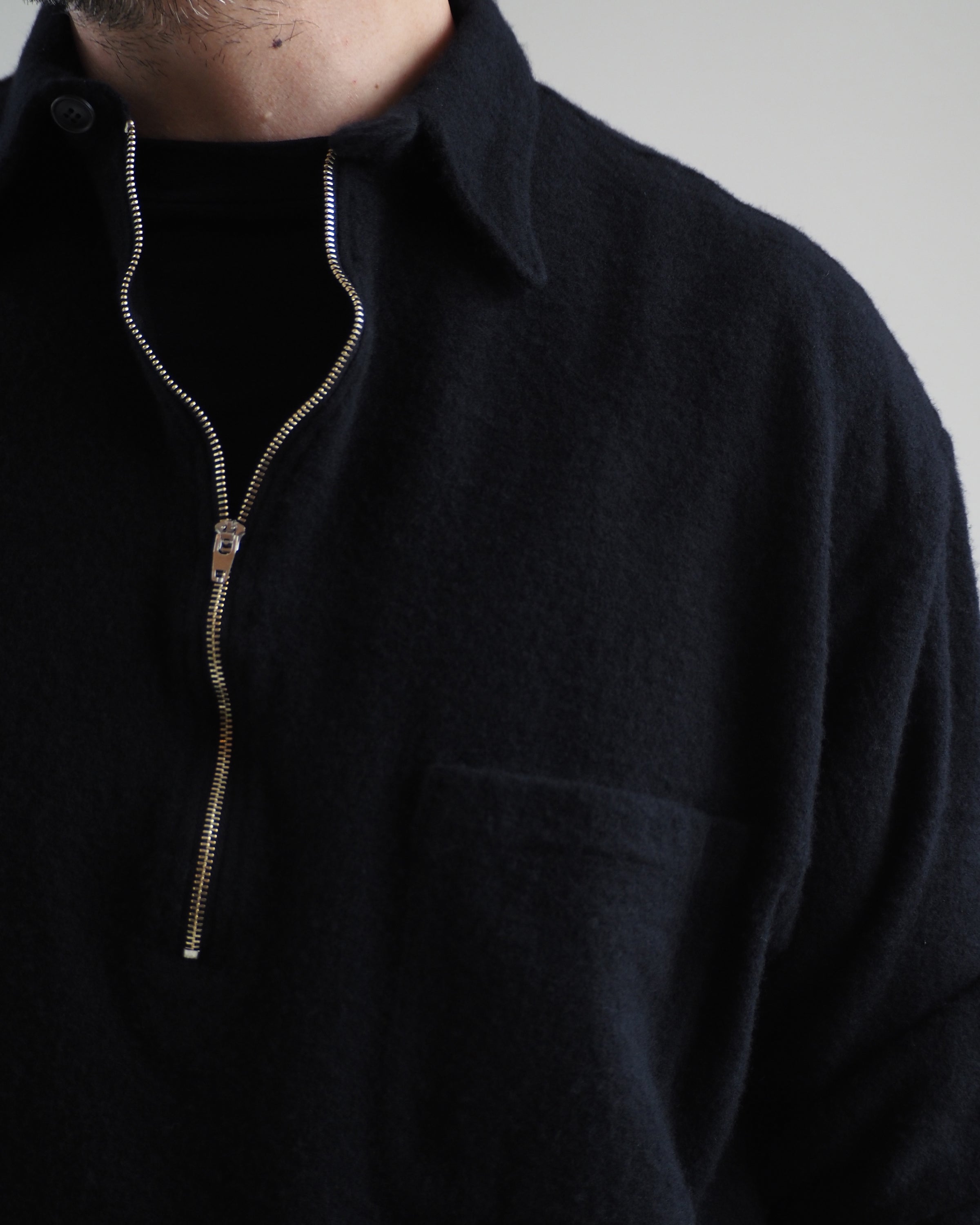 Curly Wool Half Zip Shirt,Navy