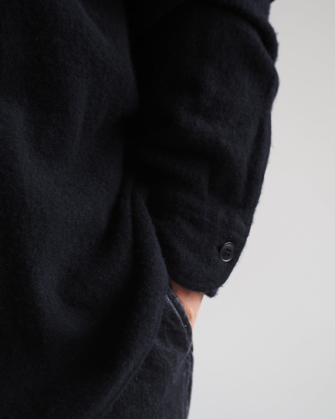 Curly Wool Half Zip Shirt,Navy