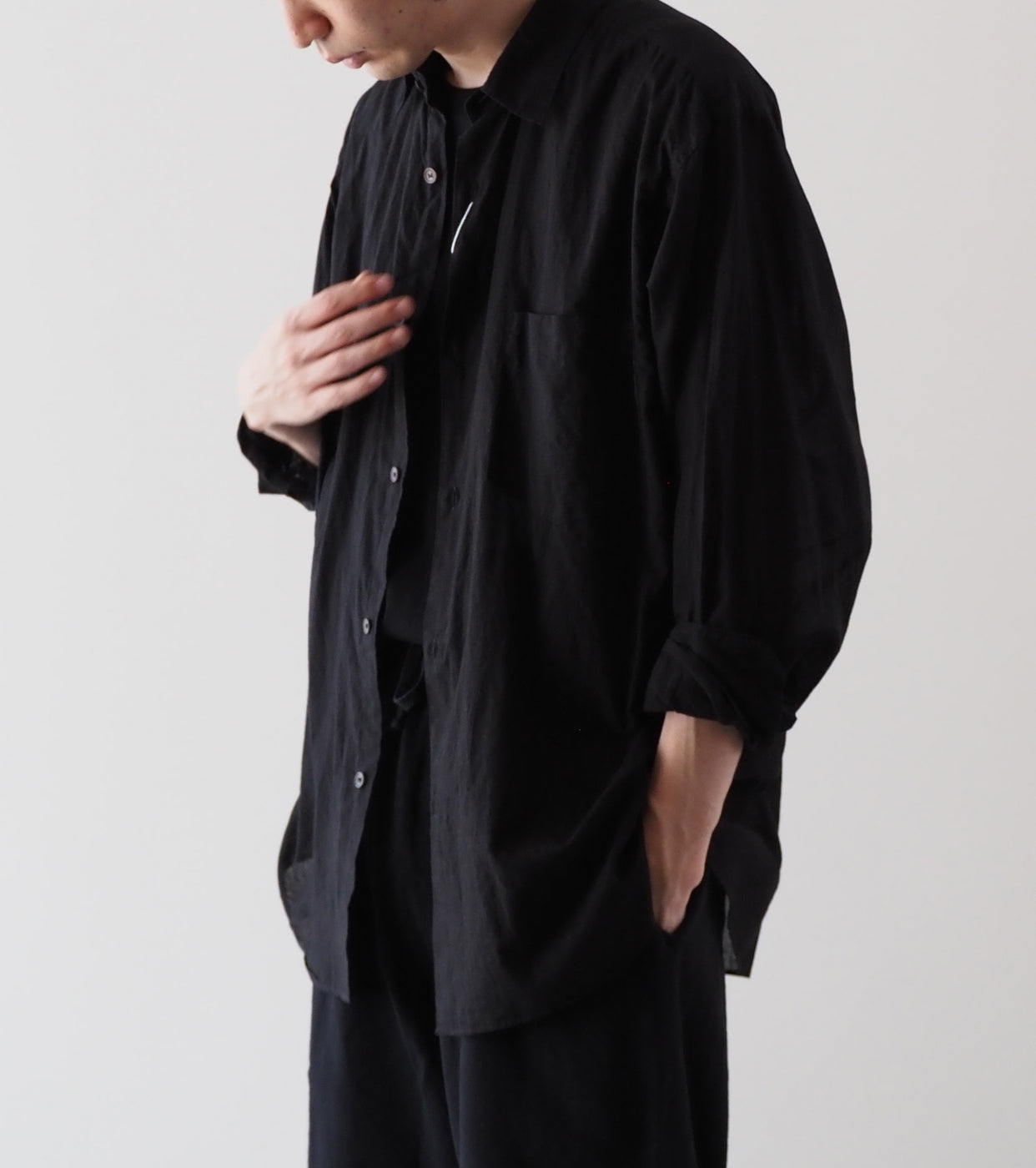 COMOLI KHADI Cotton Comoli Shirts, Black
