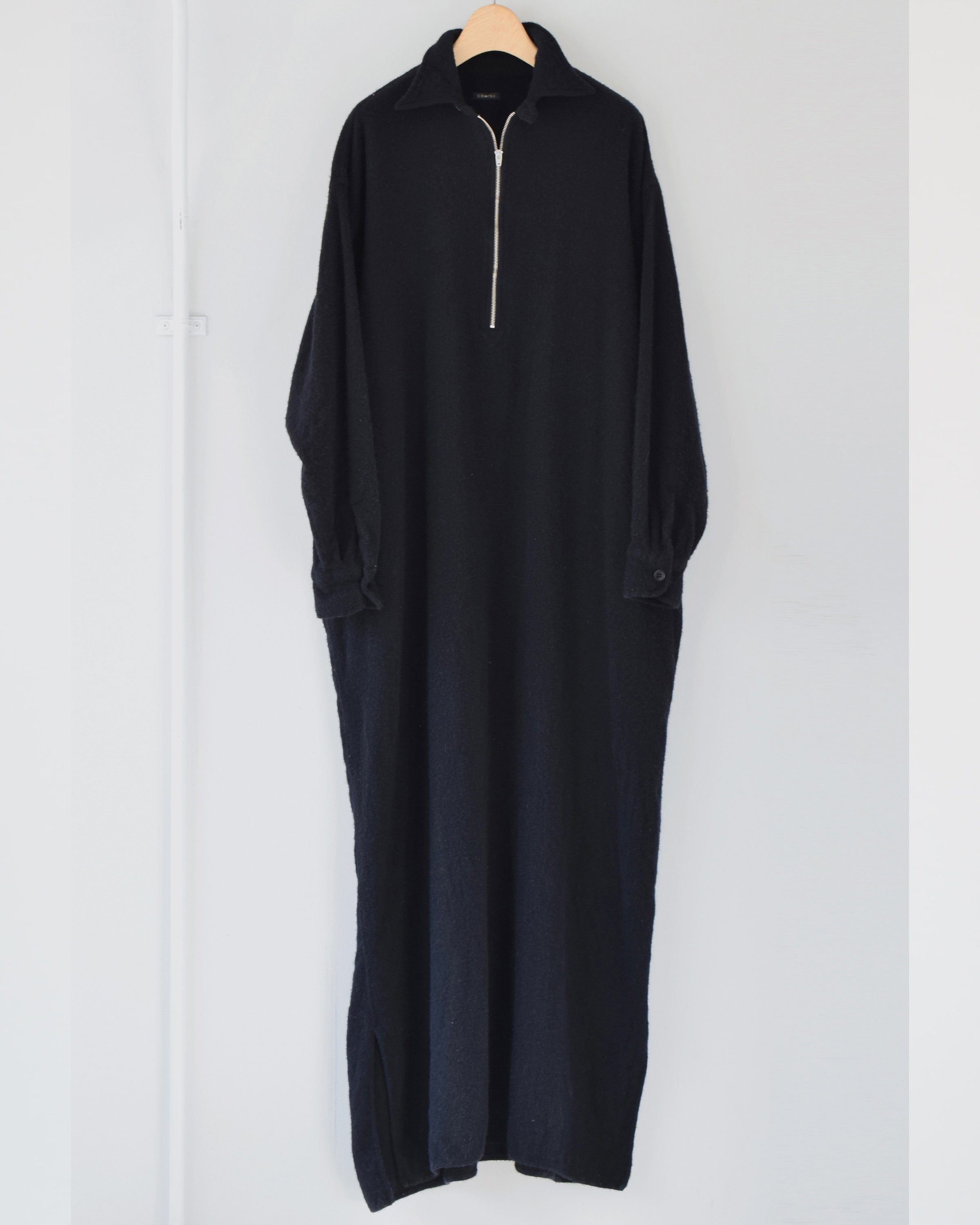 Shrunken Wool Half Zip Dress,Navy