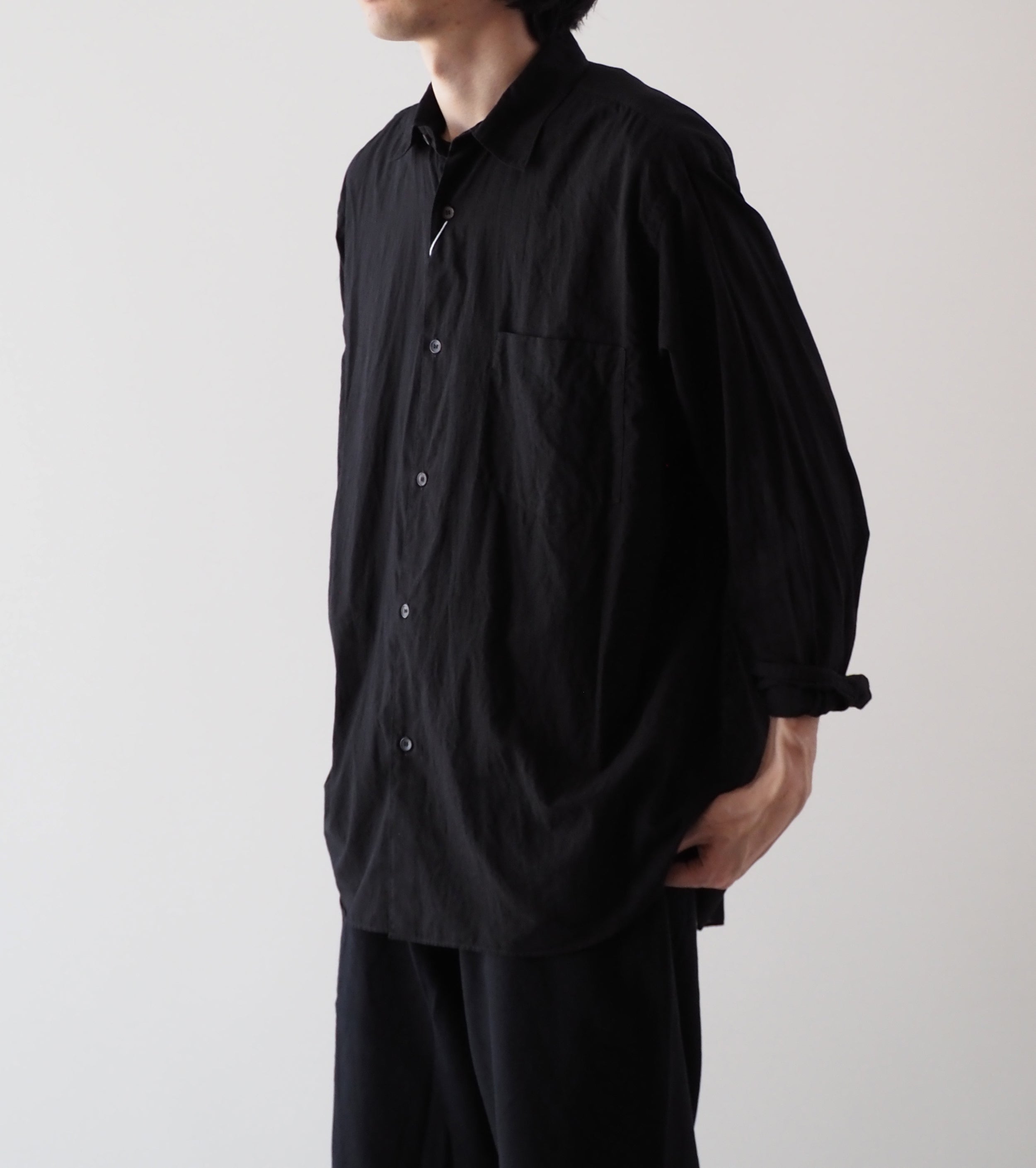 COMOLI KHADI Cotton Comoli Shirts, Black
