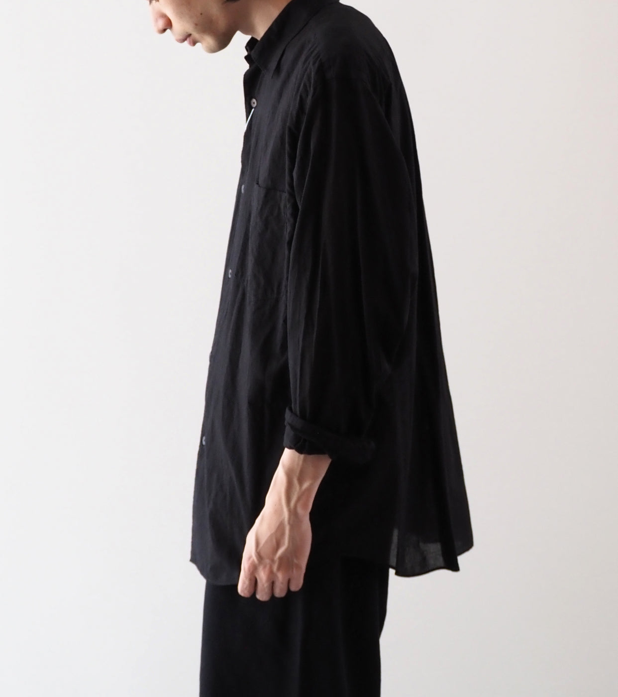 COMOLI KHADI Cotton Comoli Shirts, Black
