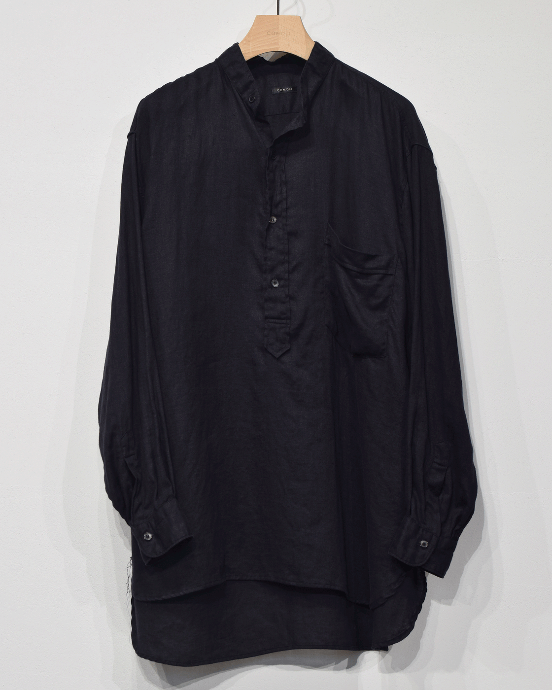 Linen twill pullover shirt, Navy