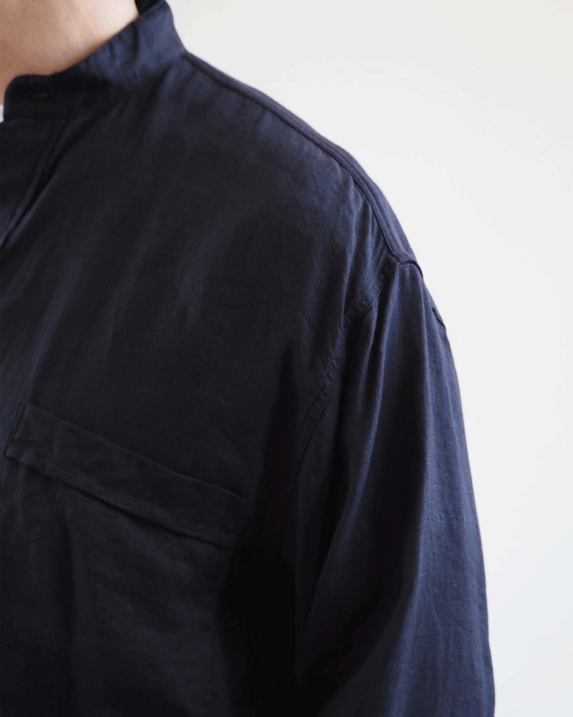 Linen twill pullover shirt, Navy