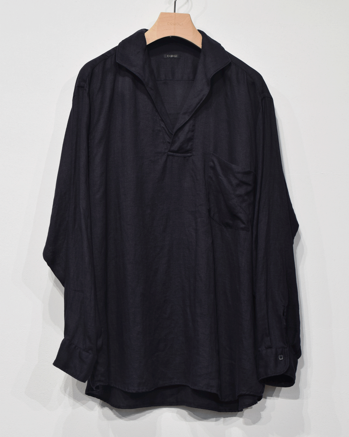 Linen-Twill-Skipper Shirt, Navy
