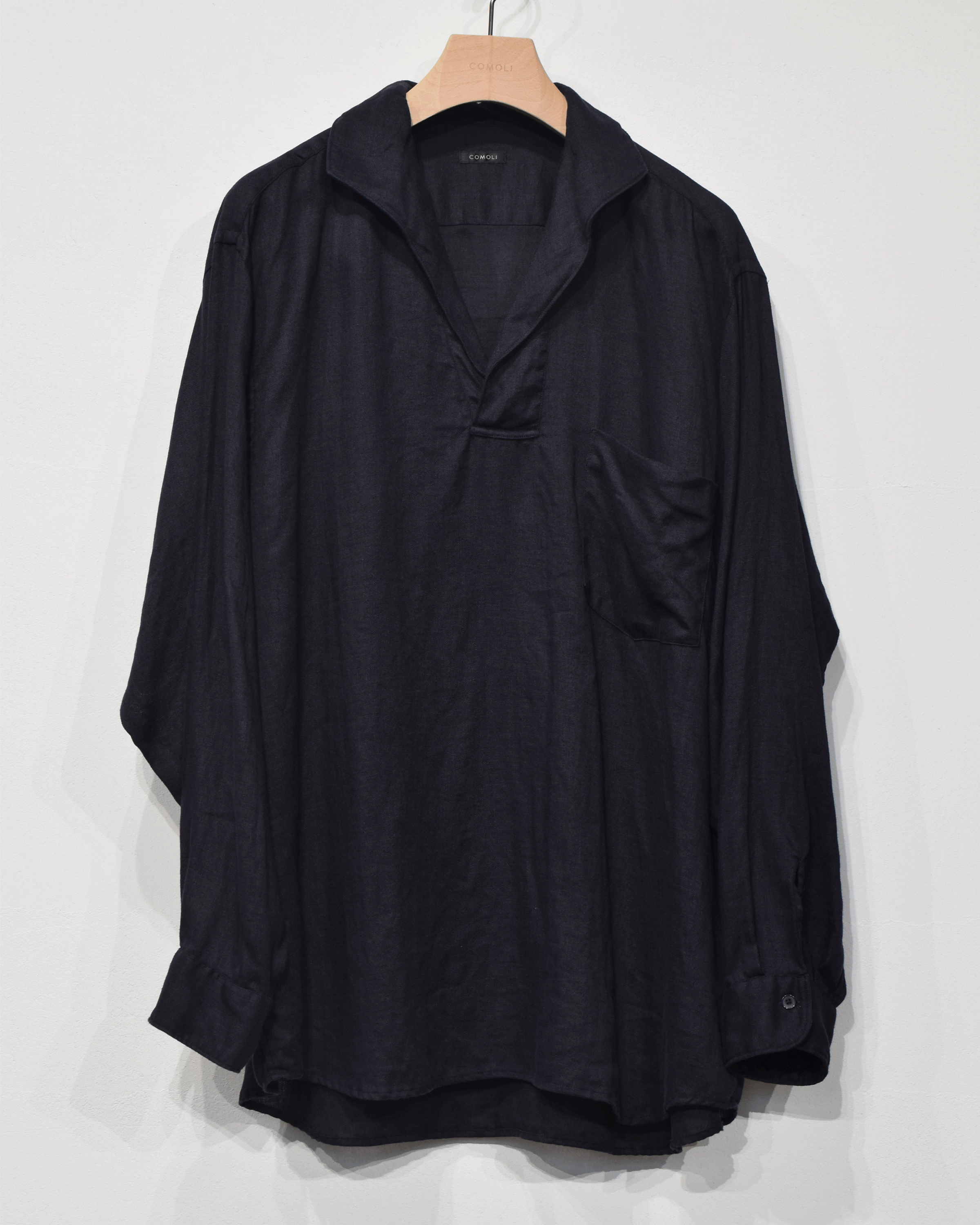 Linen-Twill-Skipper Shirt, Navy
