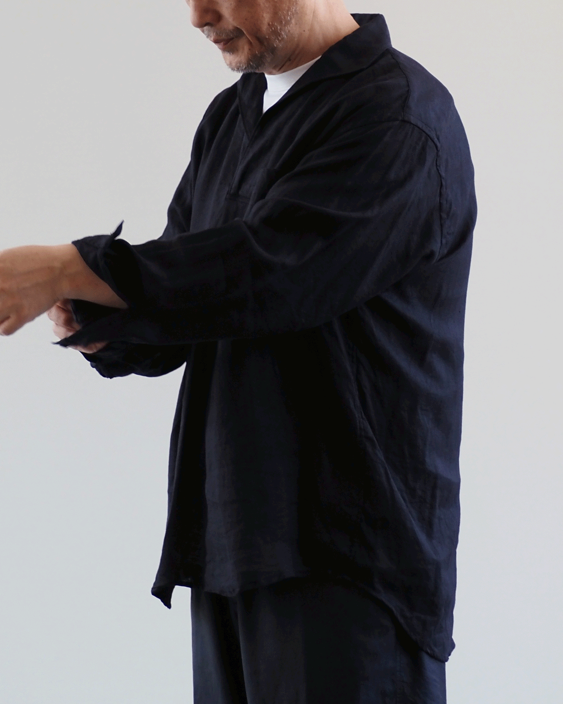 Linen-Twill-Skipper Shirt, Navy