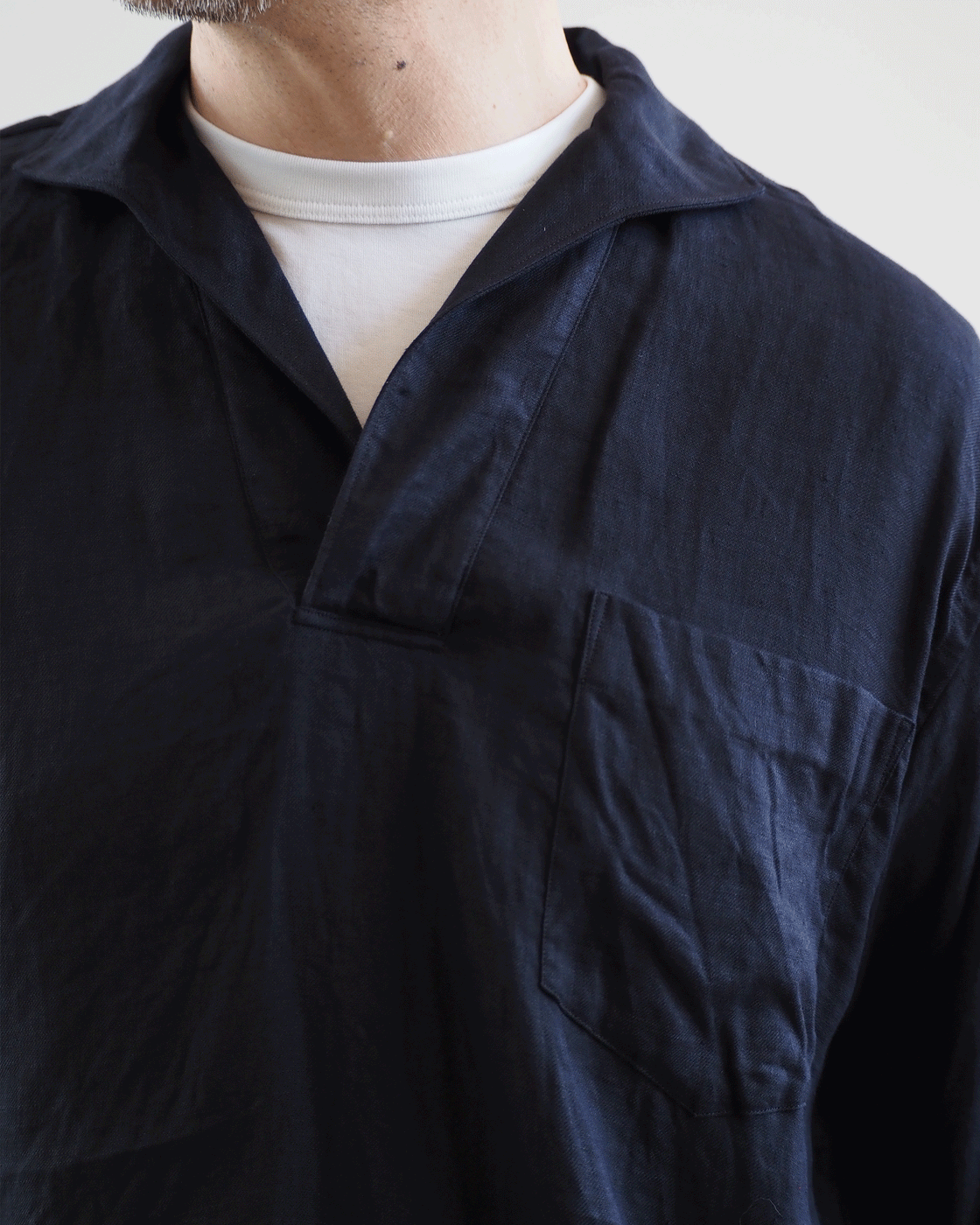 Linen-Twill-Skipper Shirt, Navy