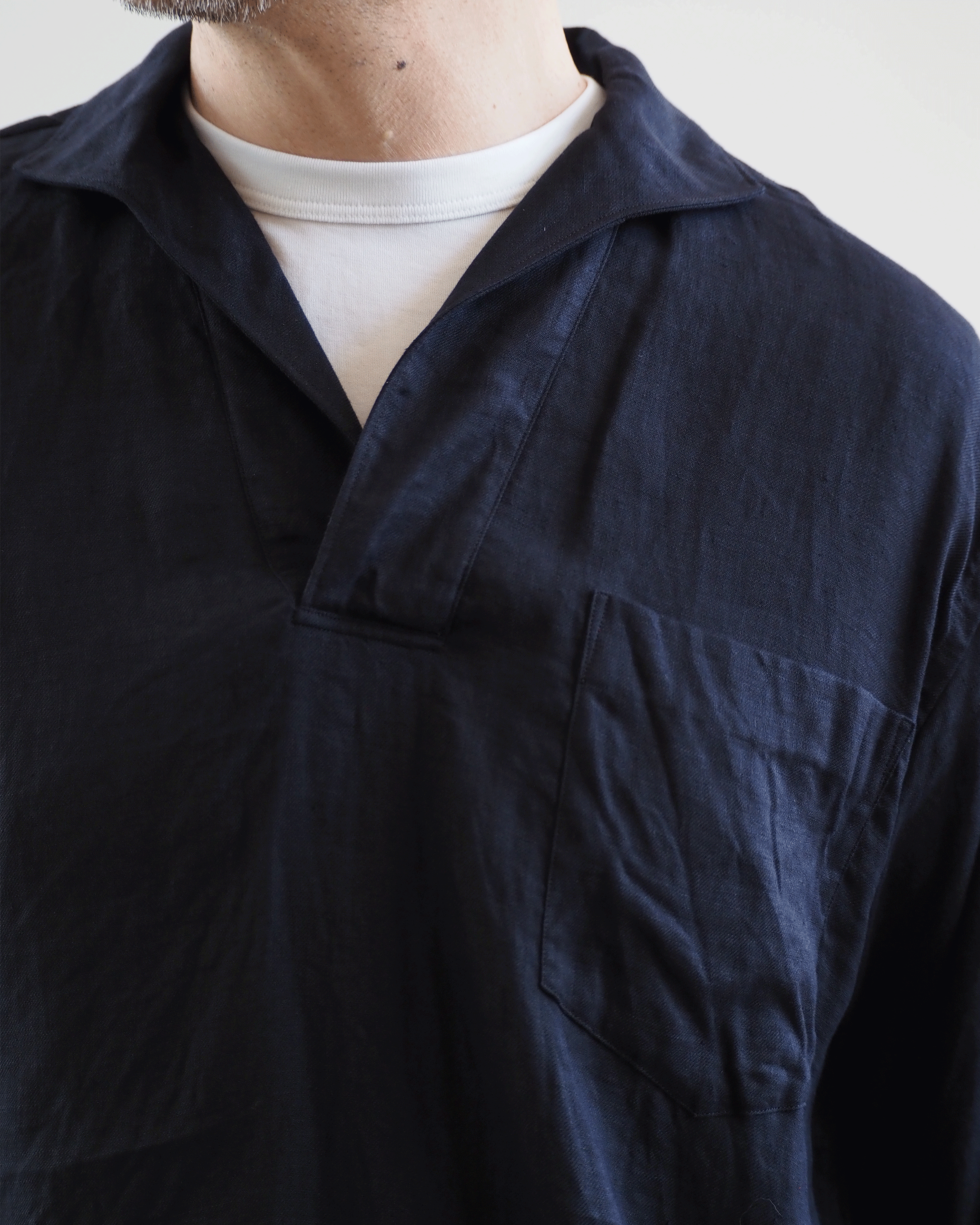 Linen-Twill-Skipper Shirt, Navy