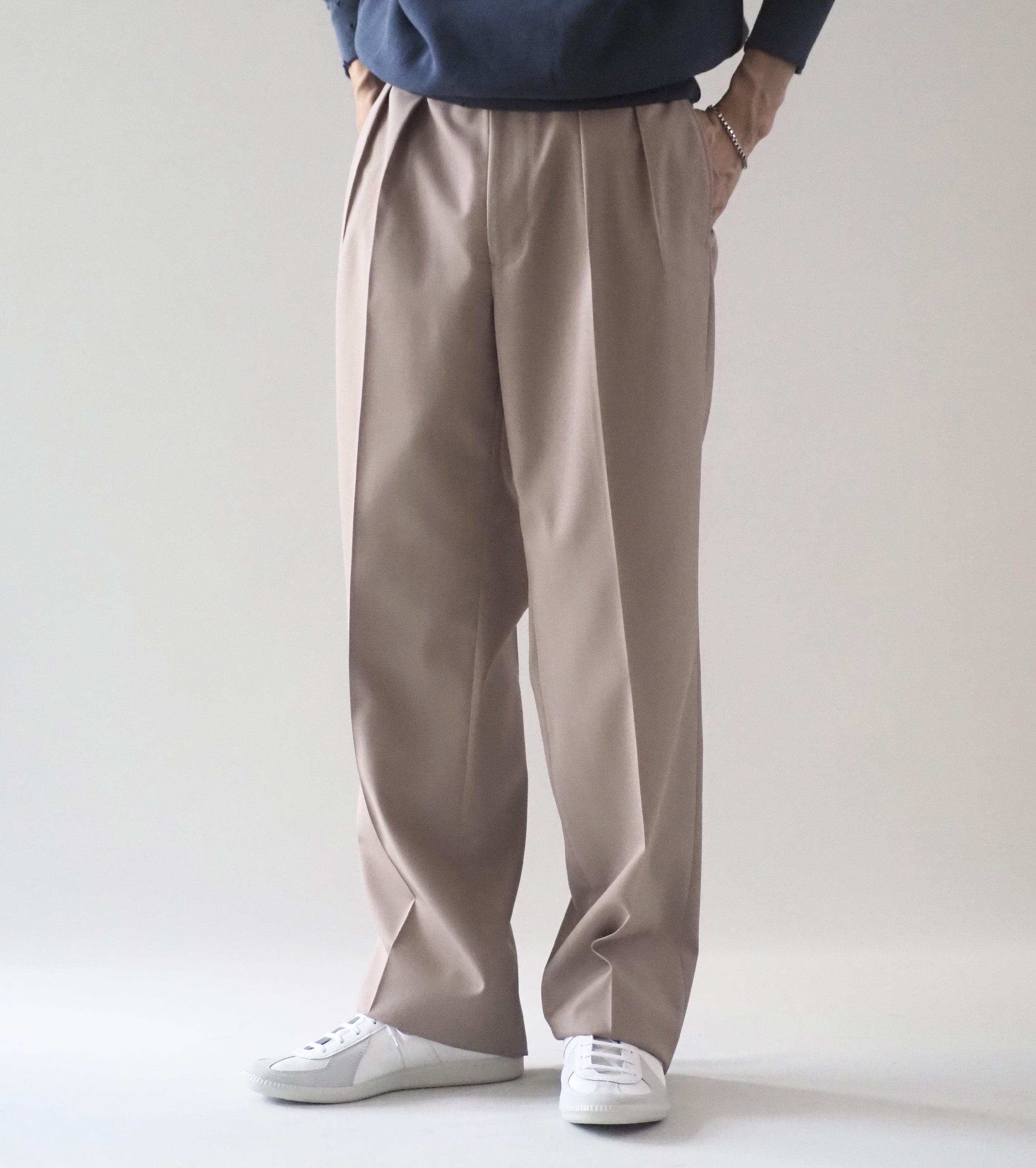 MAATEE＆SONS 永遠スラックス ウール ポリエステル ギャバ , L.Beige