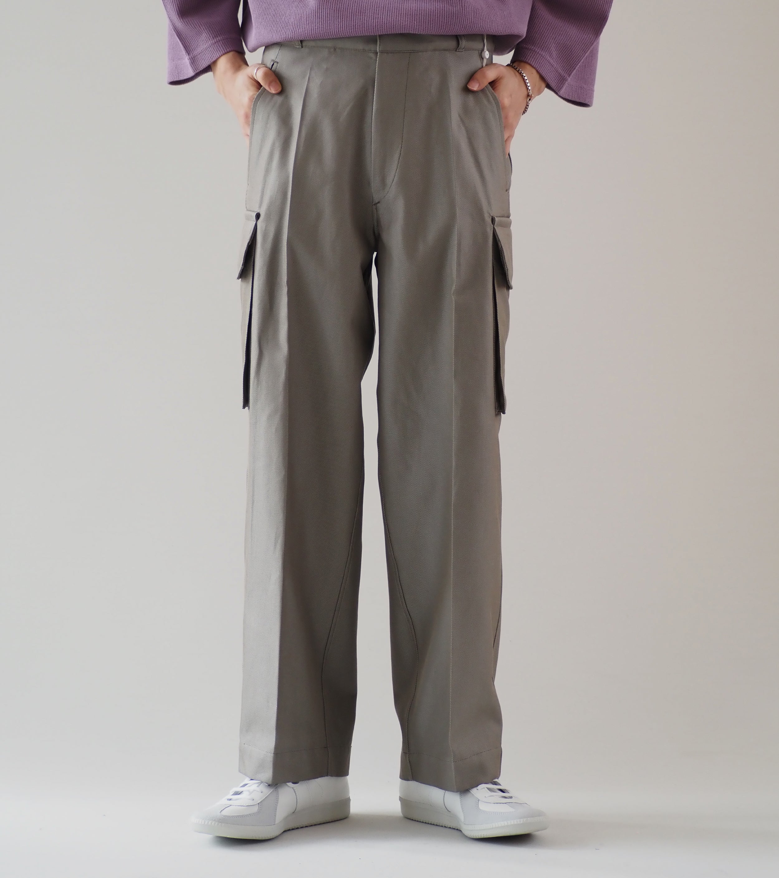 blurhms Drill Chambray French Combat Trousers,Blue Beige