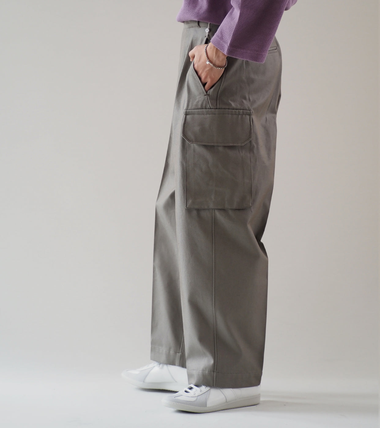 blurhms Drill Chambray French Combat Trousers,Blue Beige