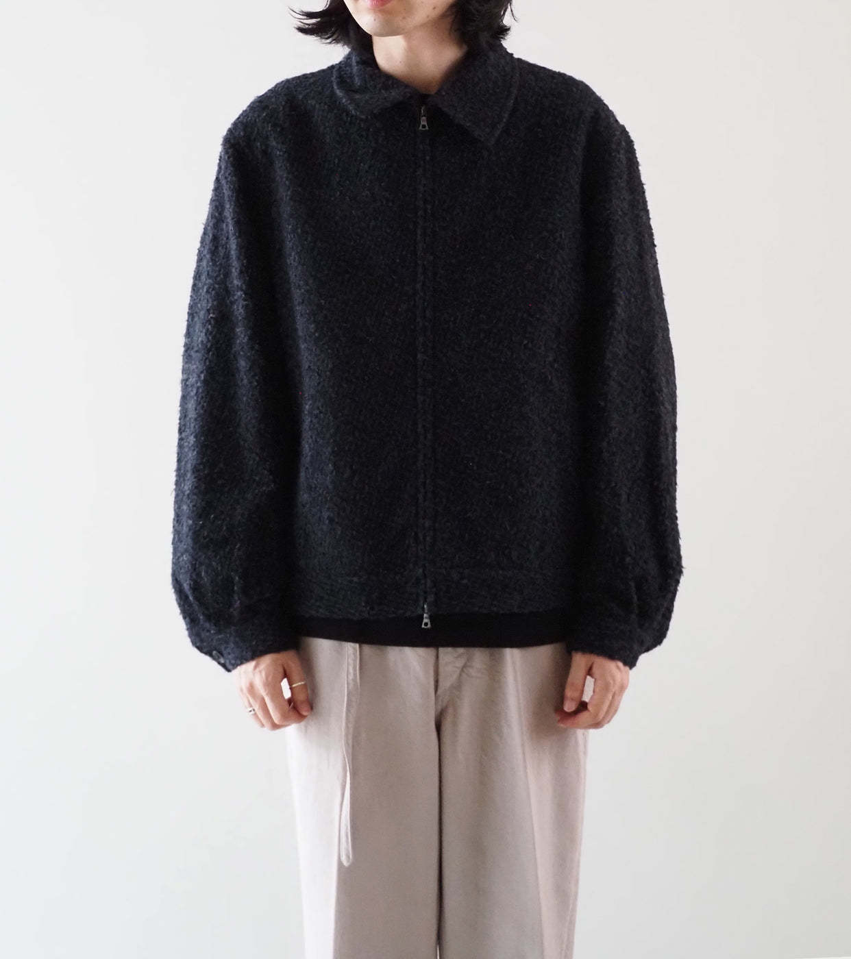 blurhms Brushed Wool Zip Short Jacket ,Heather Charcoal