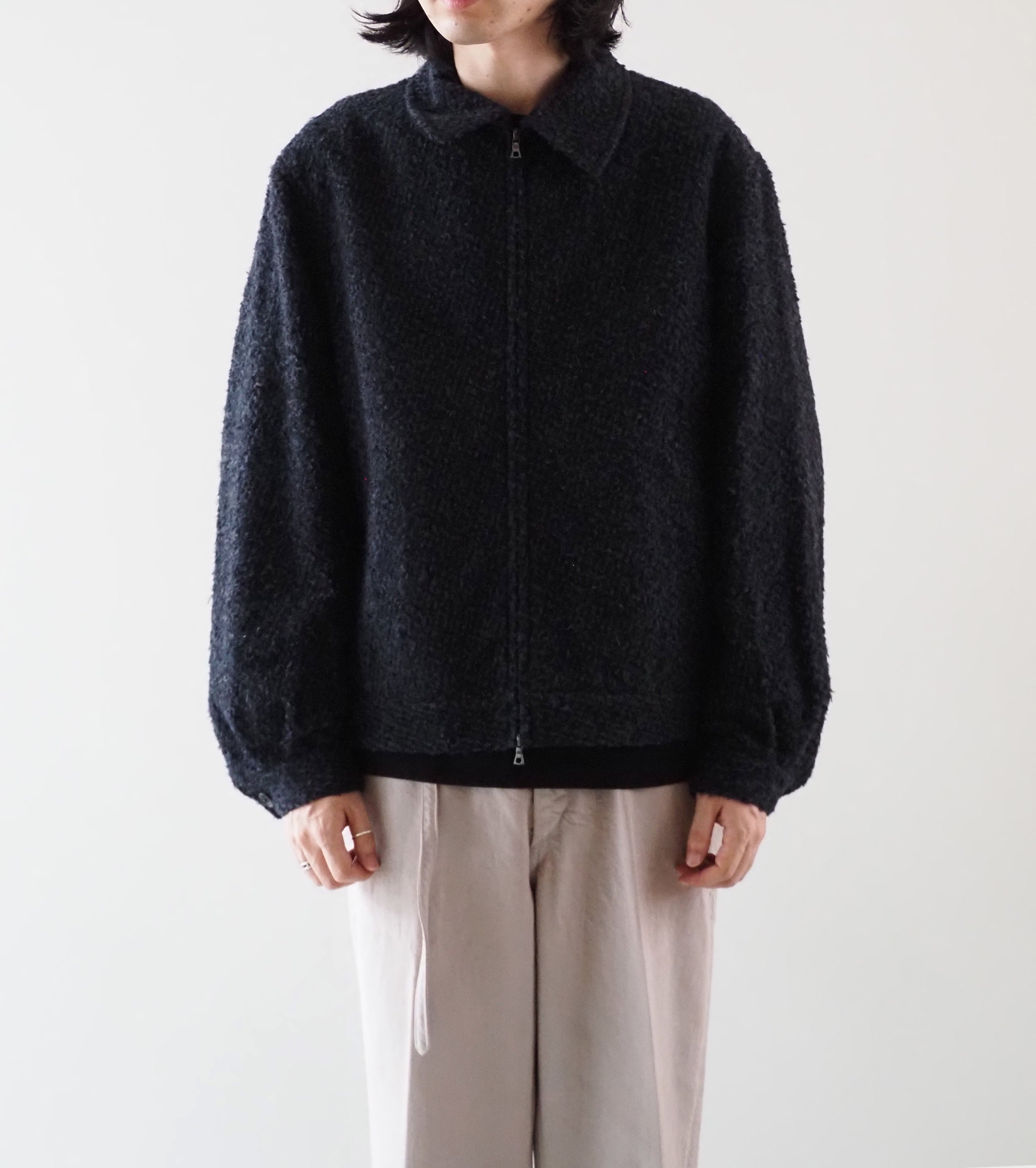 blurhms Brushed Wool Zip Short Jacket ,Heather Charcoal