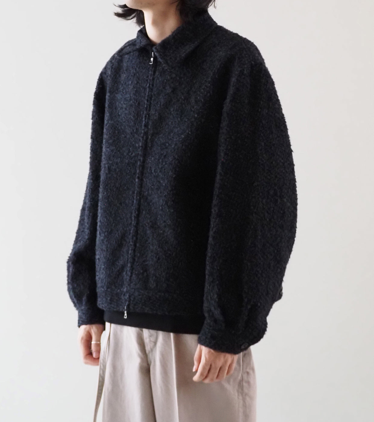 blurhms Brushed Wool Zip Short Jacket ,Heather Charcoal