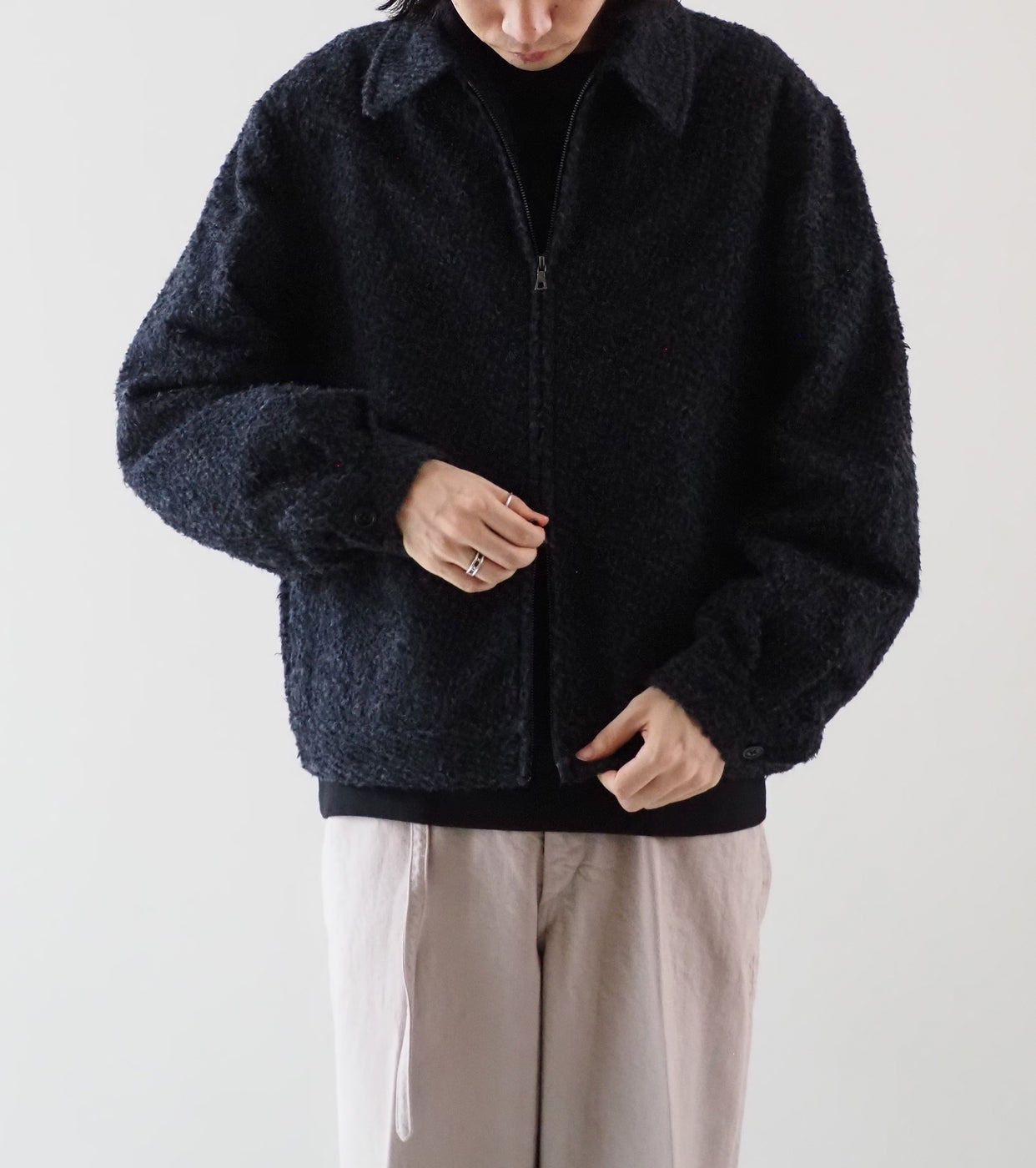 blurhms Brushed Wool Zip Short Jacket ,Heather Charcoal