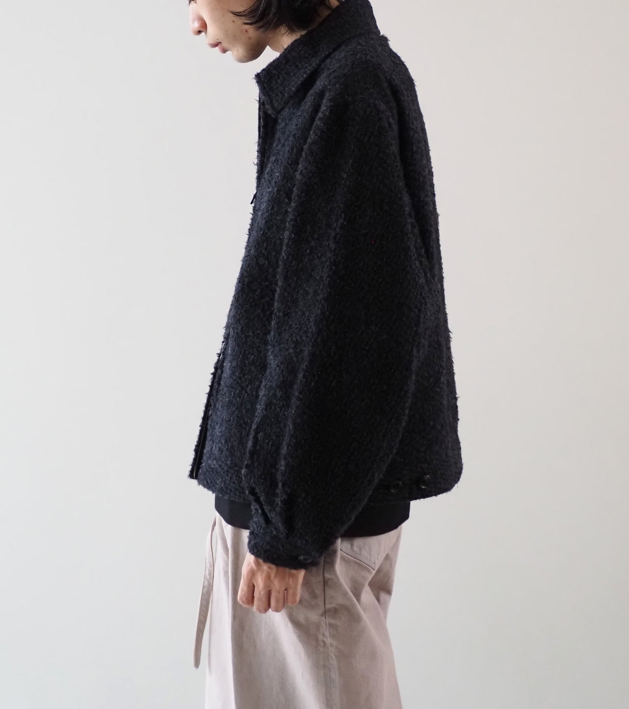 blurhms Brushed Wool Zip Short Jacket ,Heather Charcoal