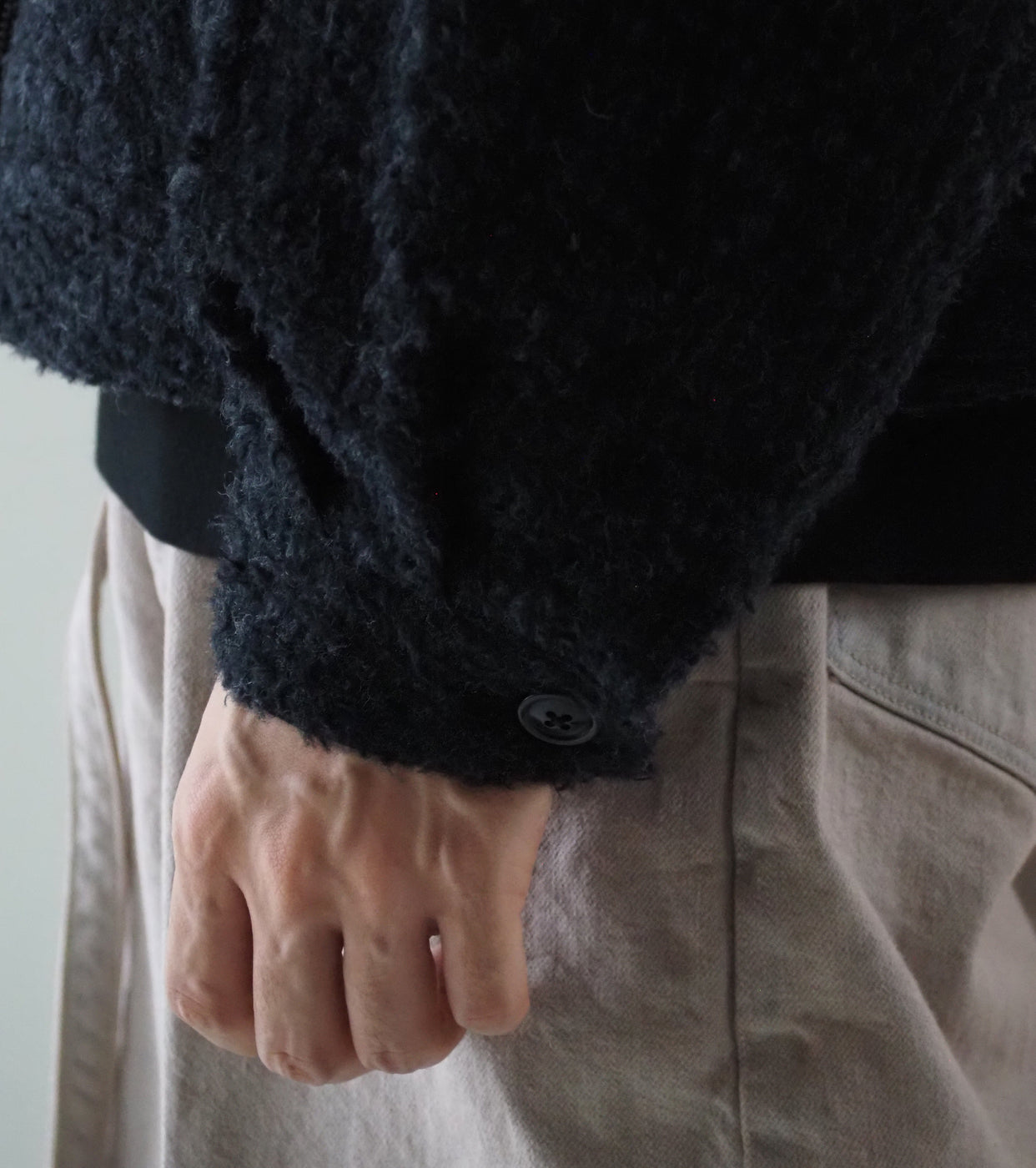 blurhms Brushed Wool Zip Short Jacket ,Heather Charcoal