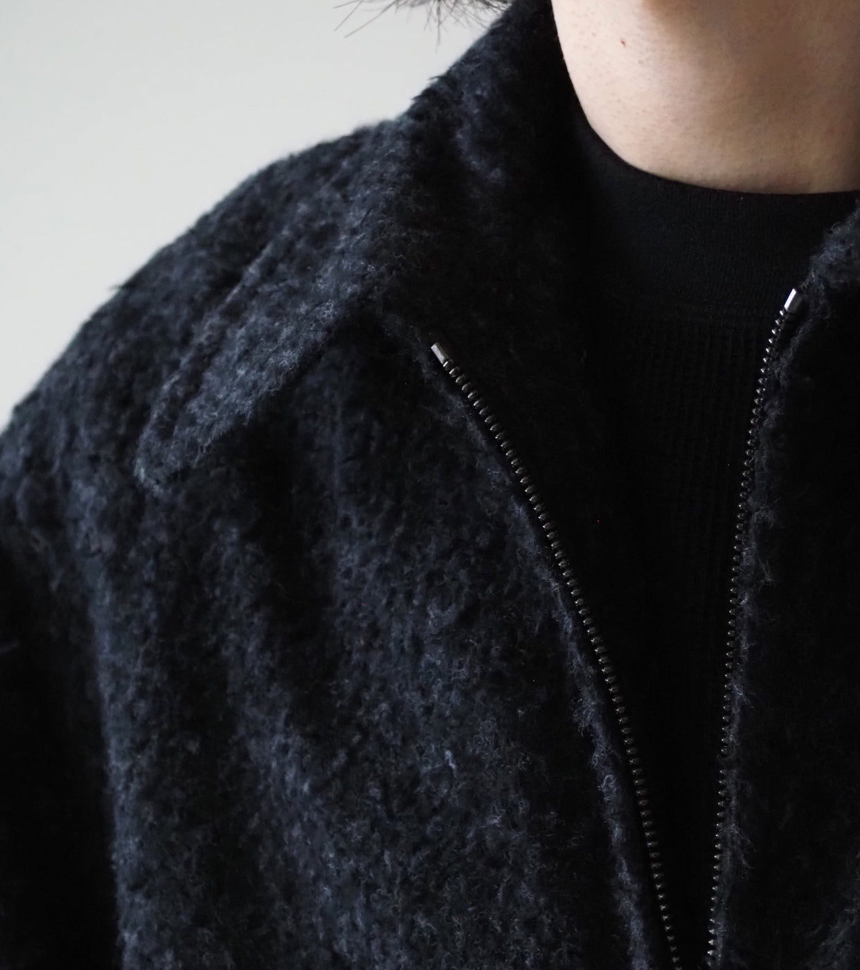 blurhms Brushed Wool Zip Short Jacket ,Heather Charcoal