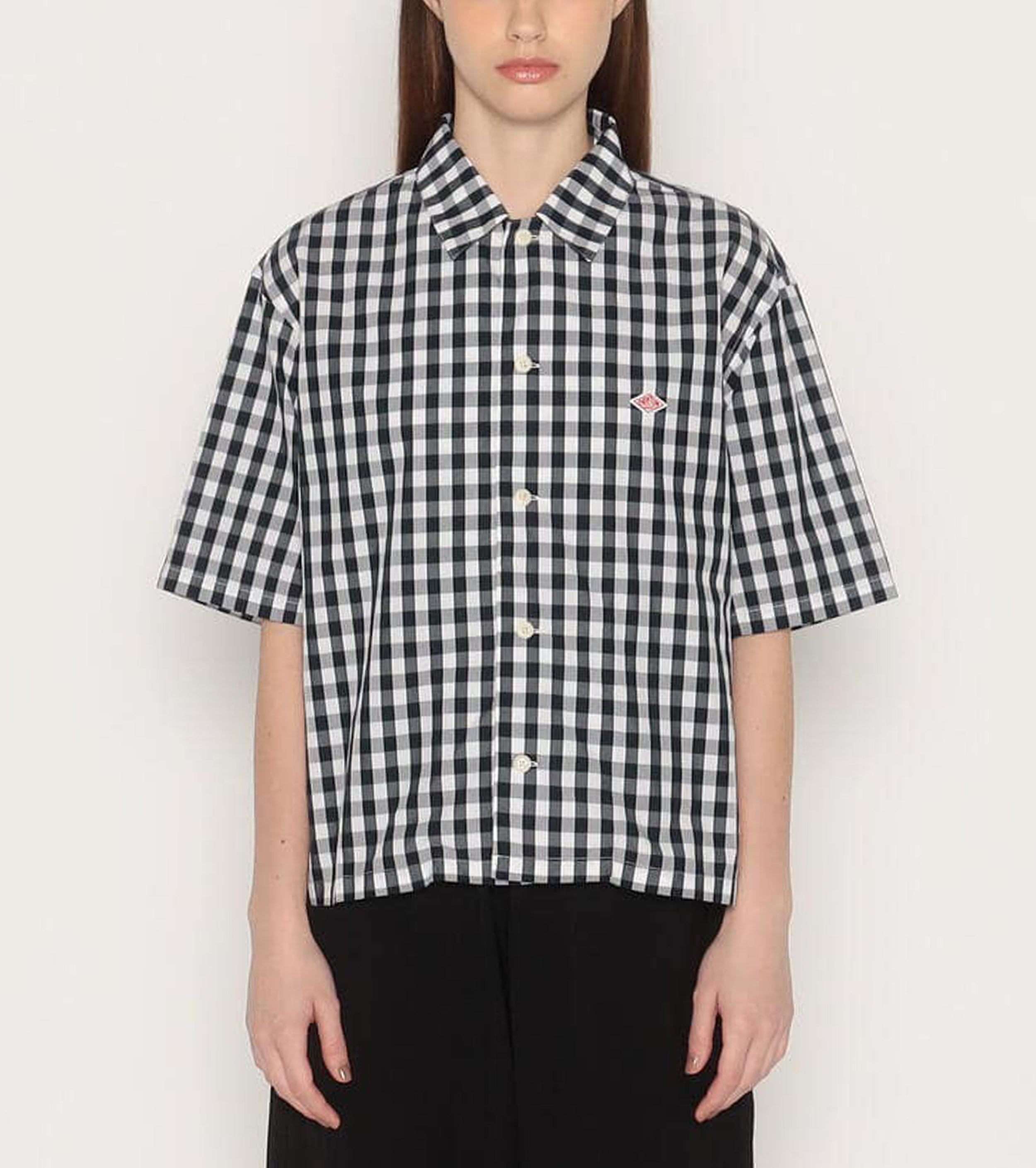 DANTON 半袖シャツ　SIZE 42 DANTON Cotton Short Sleeves Shirt, Navy White Gingham – Navyblue