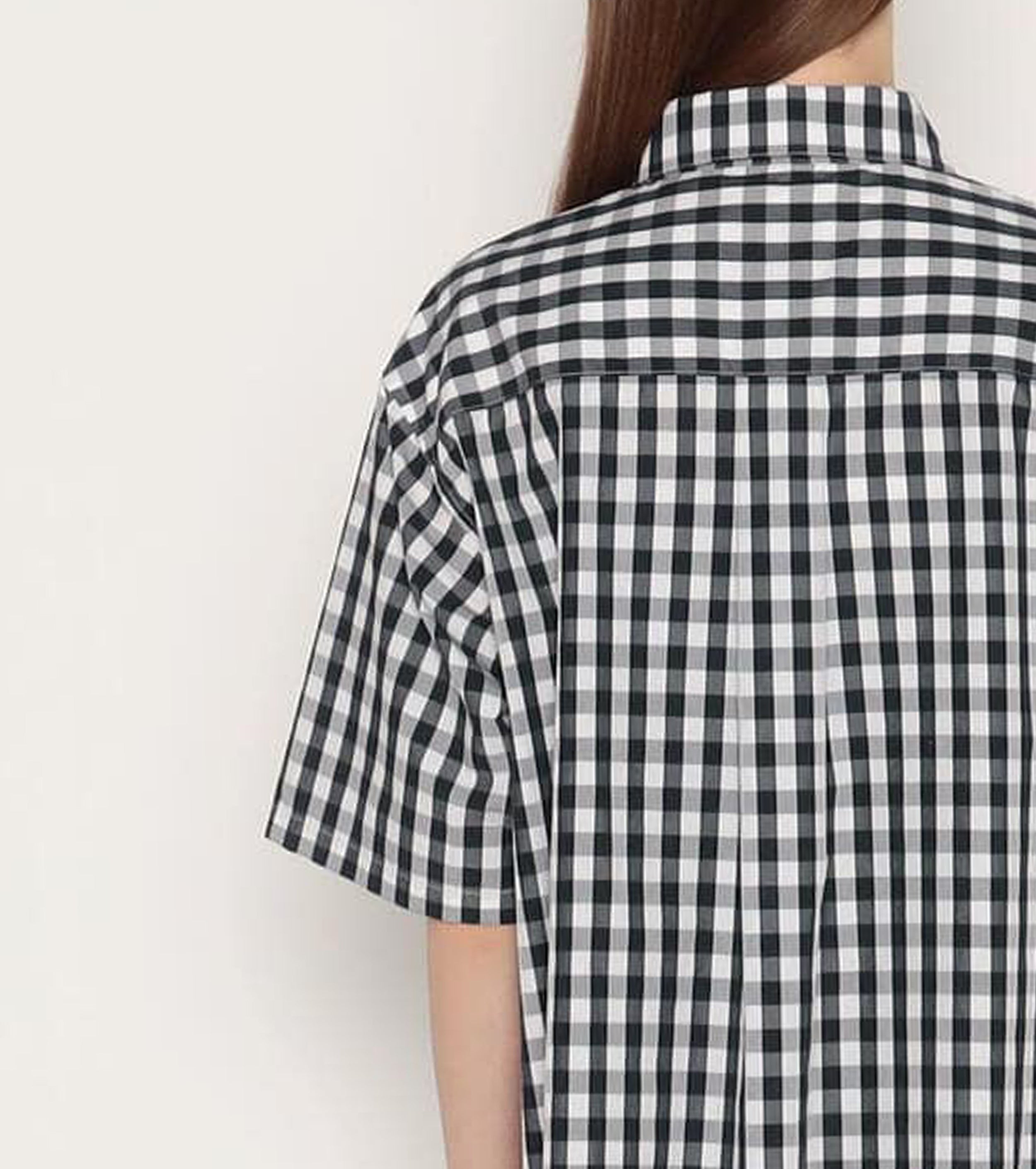 DANTON Cotton Short Sleeves Shirt, Navy White Gingham
