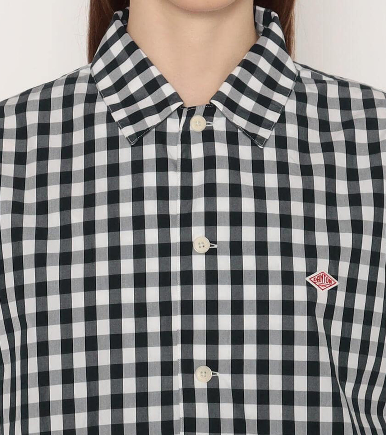 DANTON Cotton Short Sleeves Shirt, Navy White Gingham